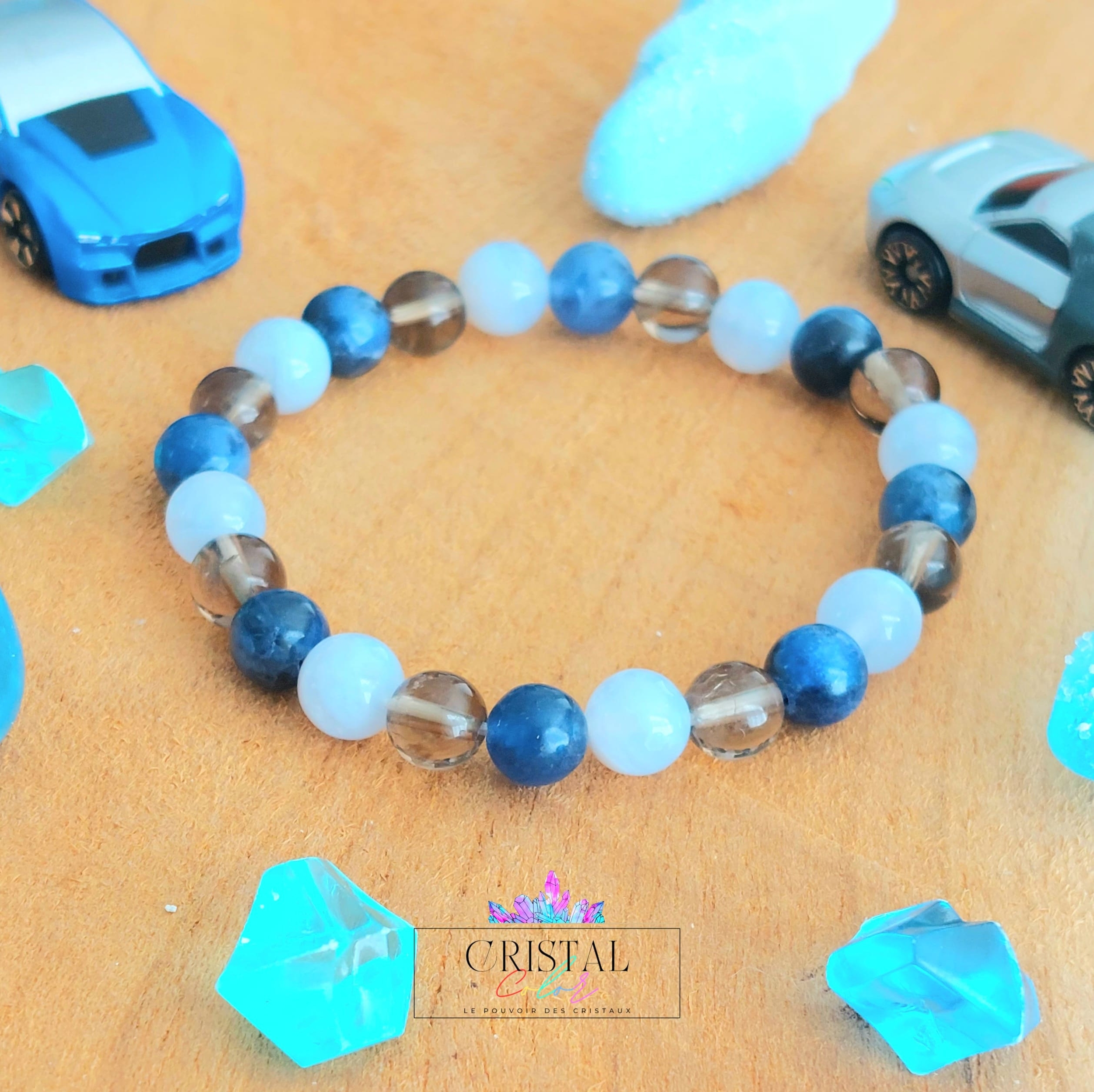 bracelet enfant cristal color pierres naturelles serenite confiance en soi ancrage emotions expression sentiments quartz fume sodalite calcedoine