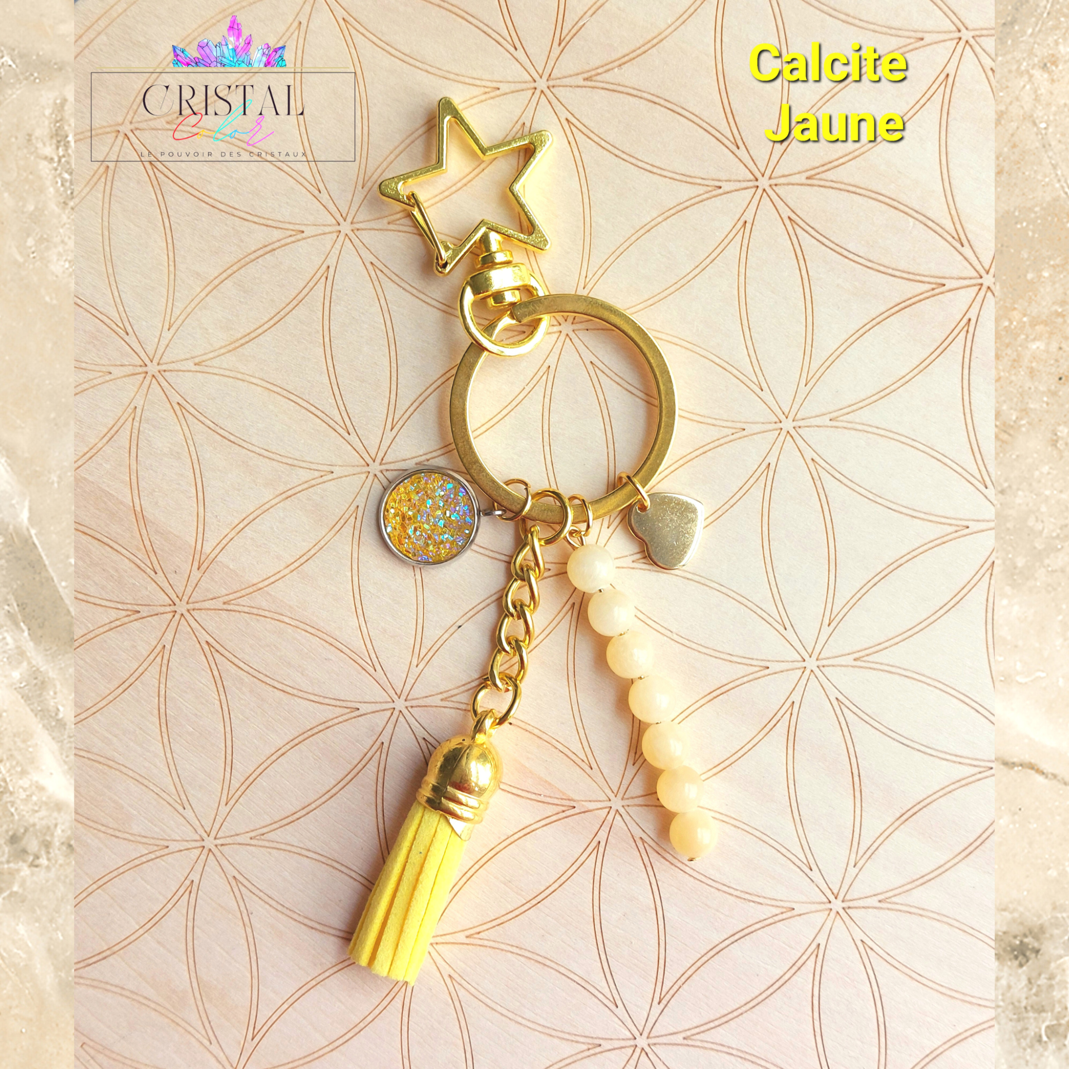 porte clés calcite jaune doré fait main cristal color