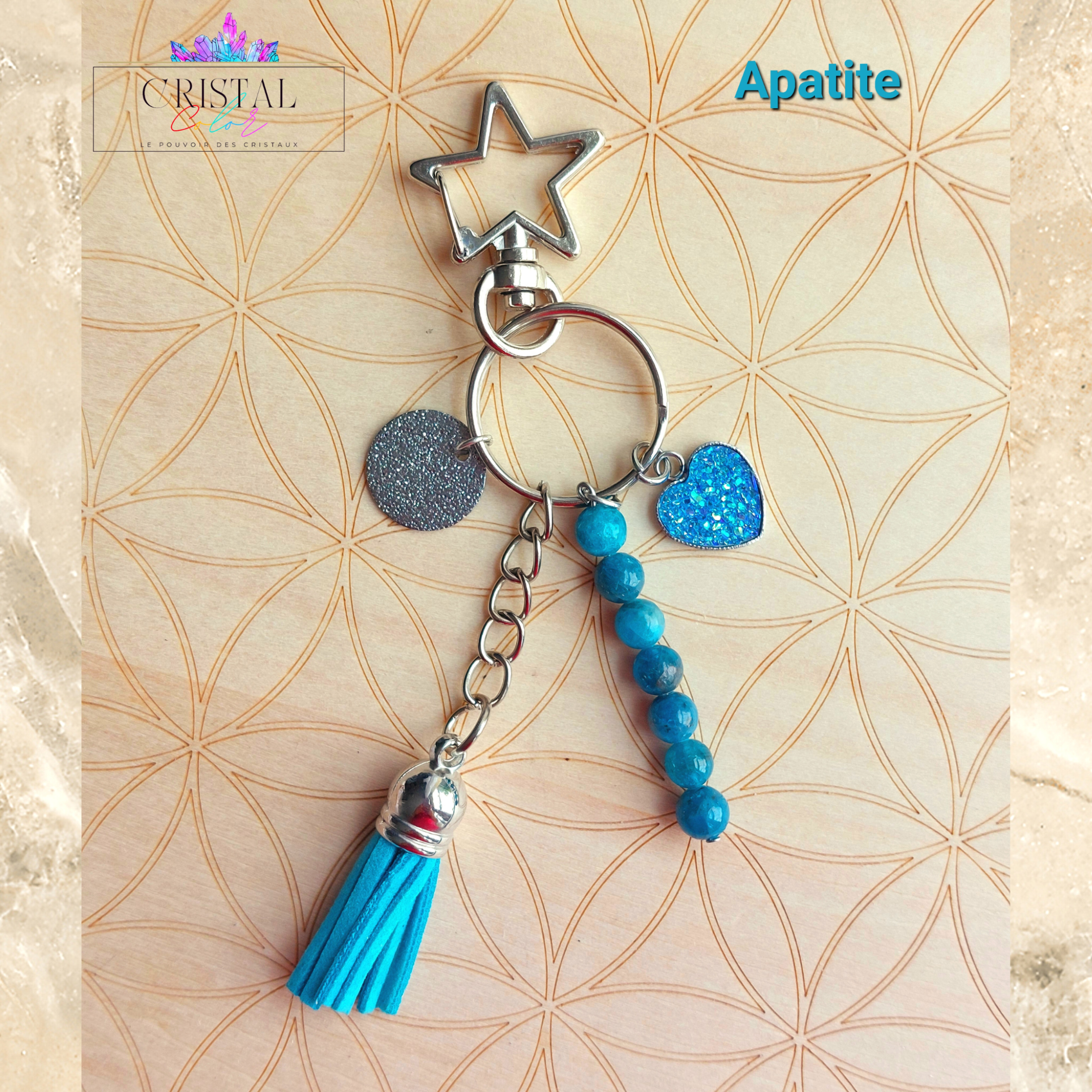 porte clés apatite argenté fait main cristal color