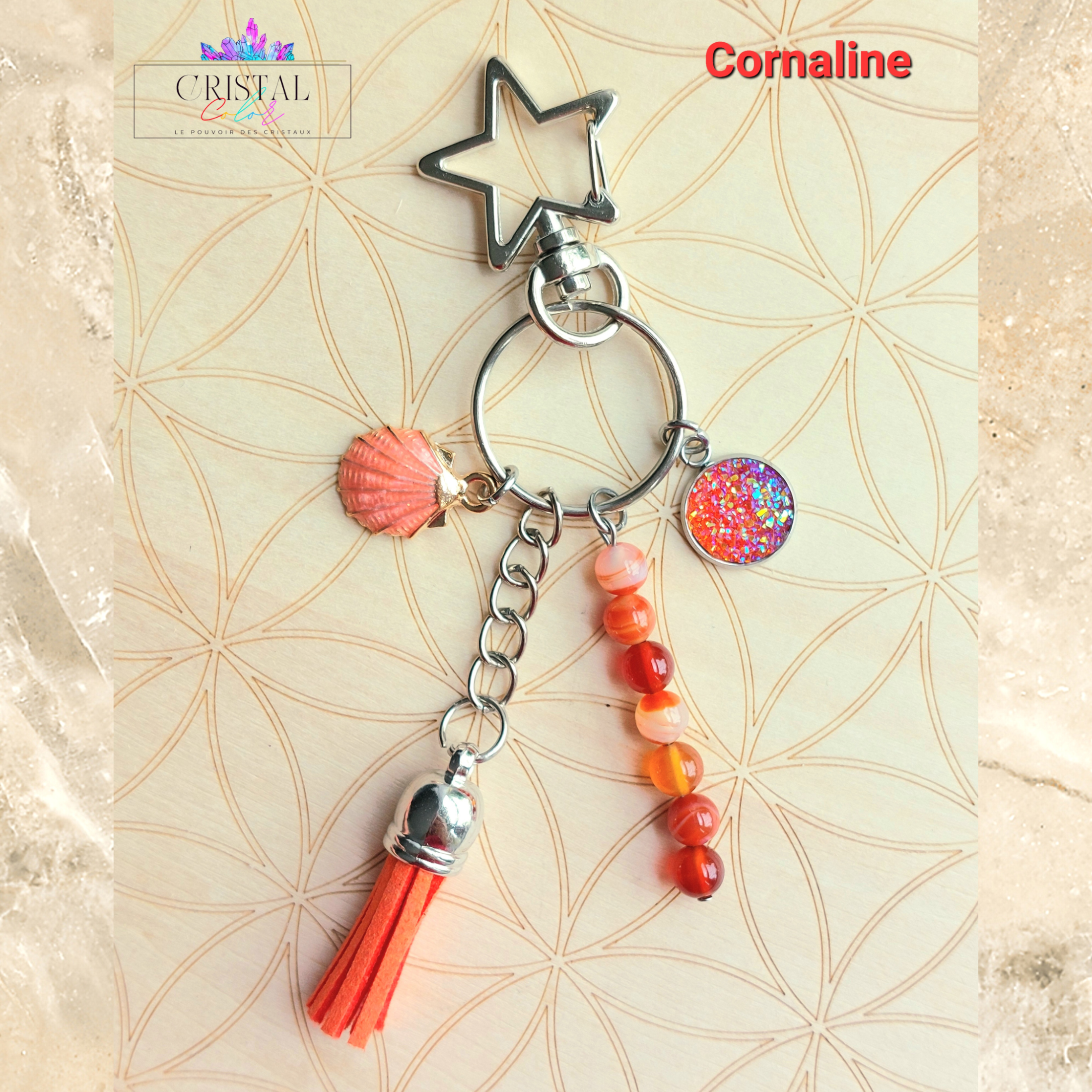 porte clés cornaline argenté fait main cristal color