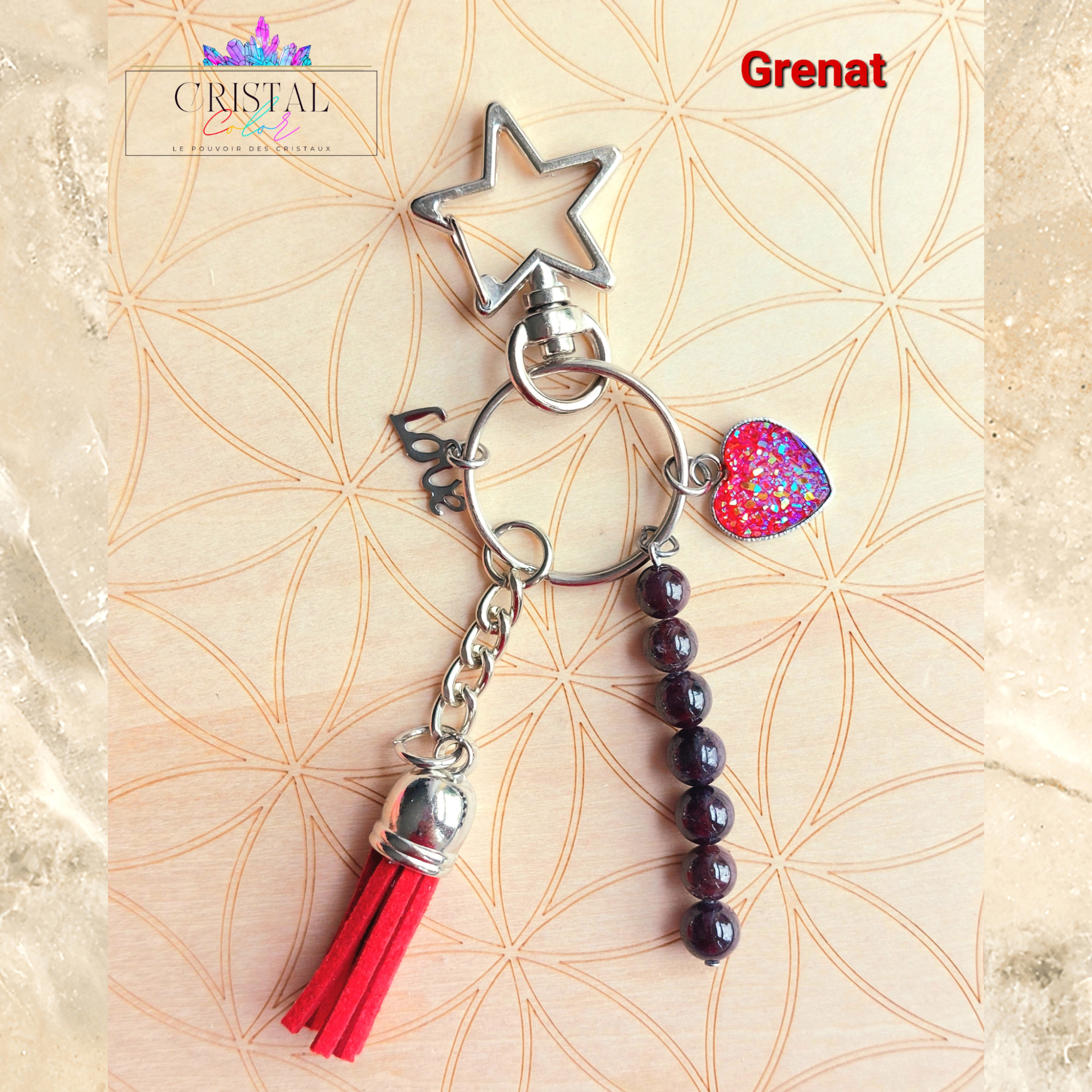 porte clés grenat argenté fait main cristal color