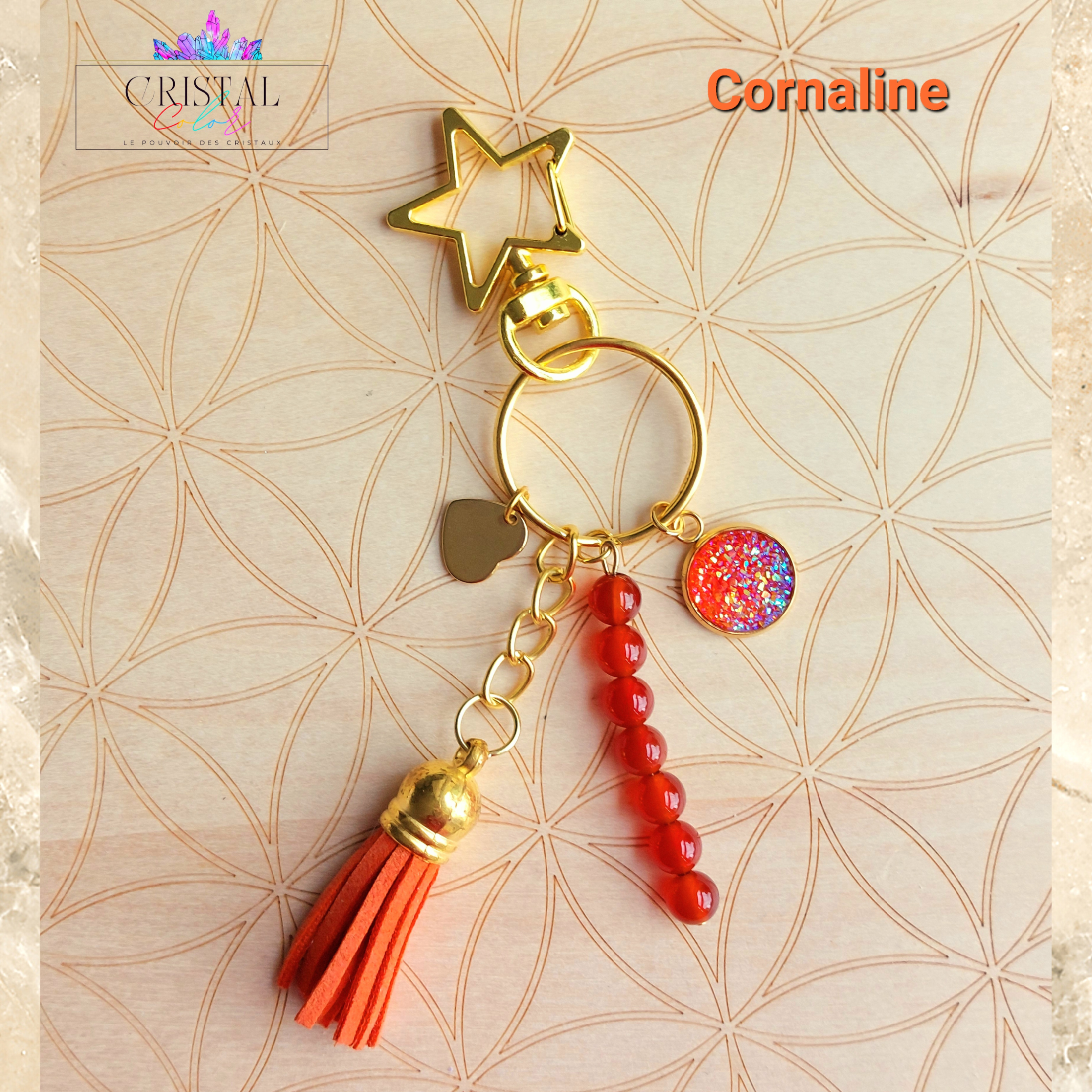 porte clés cornaline doré fait main cristal color