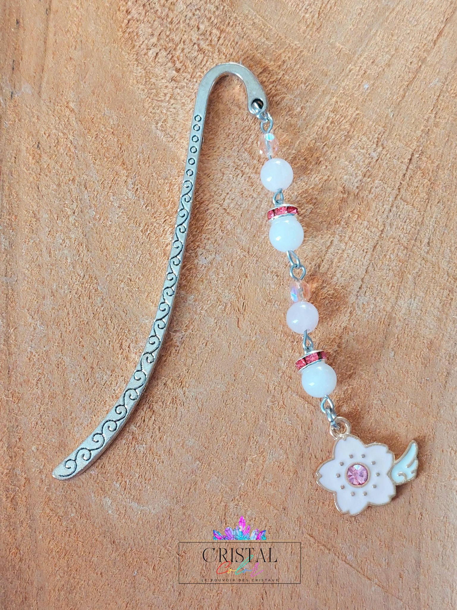 marque-page-argenté-quartz-rose-pierre-naturelle-strass-fleur-cristal-color-le-pouvoir-des-cristaux