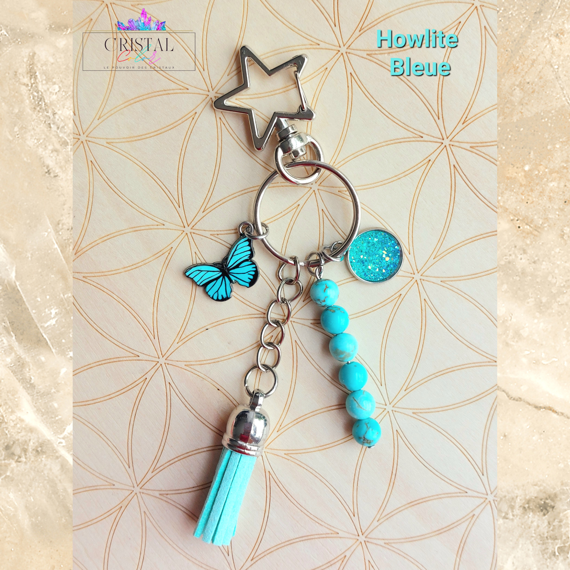 porte clés howlite bleue argenté fait main cristal color