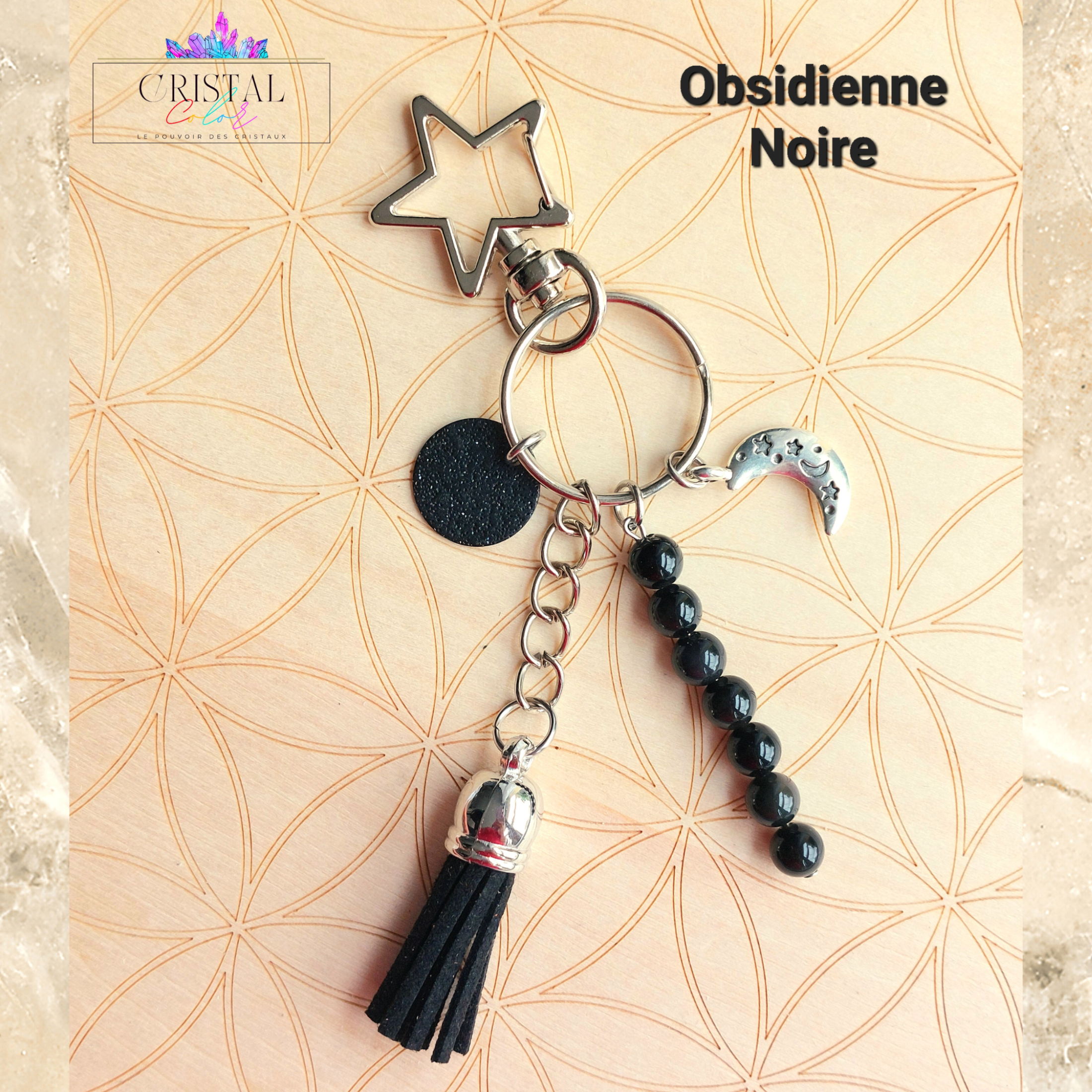 porte clés obsidienne noire argenté fait main cristal color