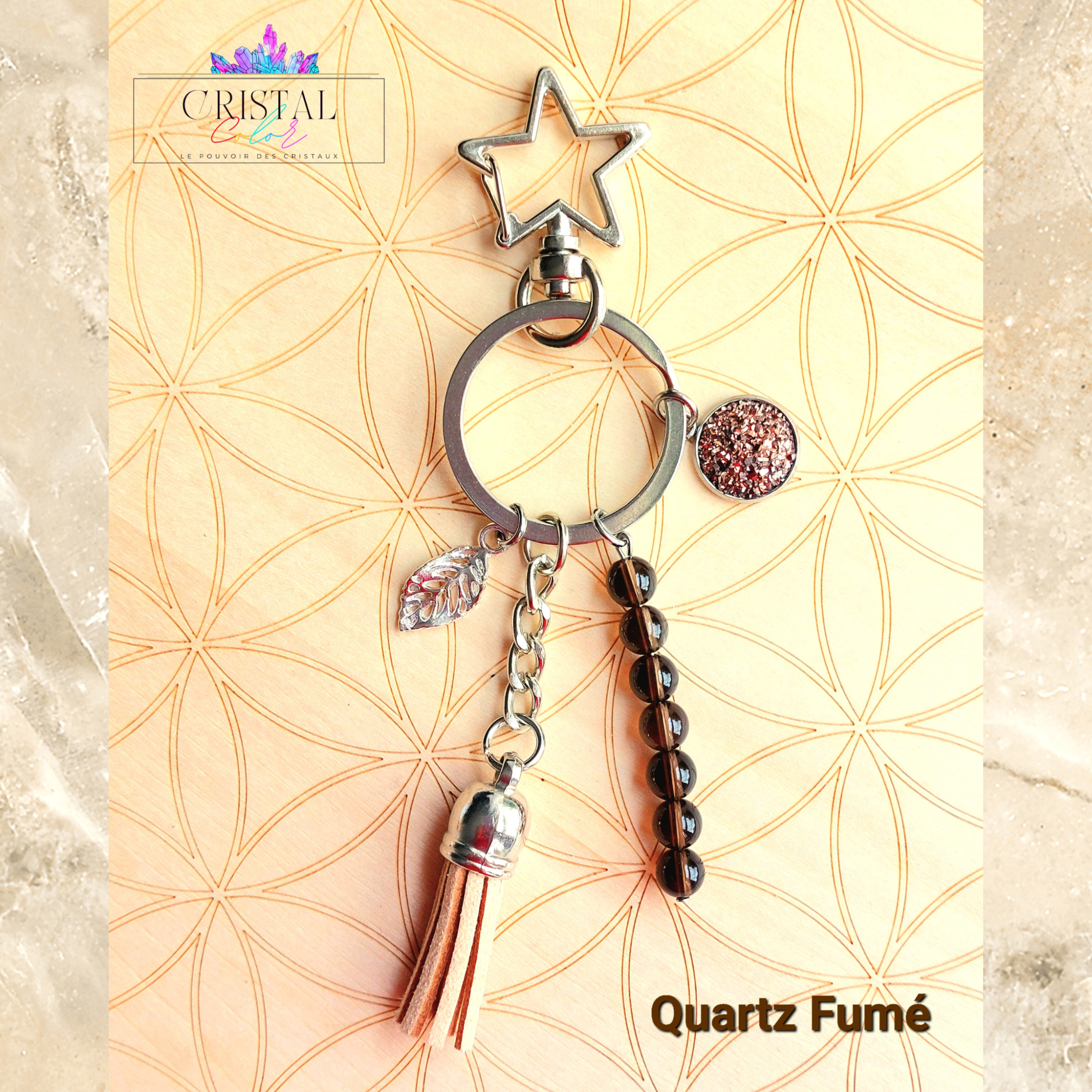 porte clés quartz fumé argenté fait main cristal color