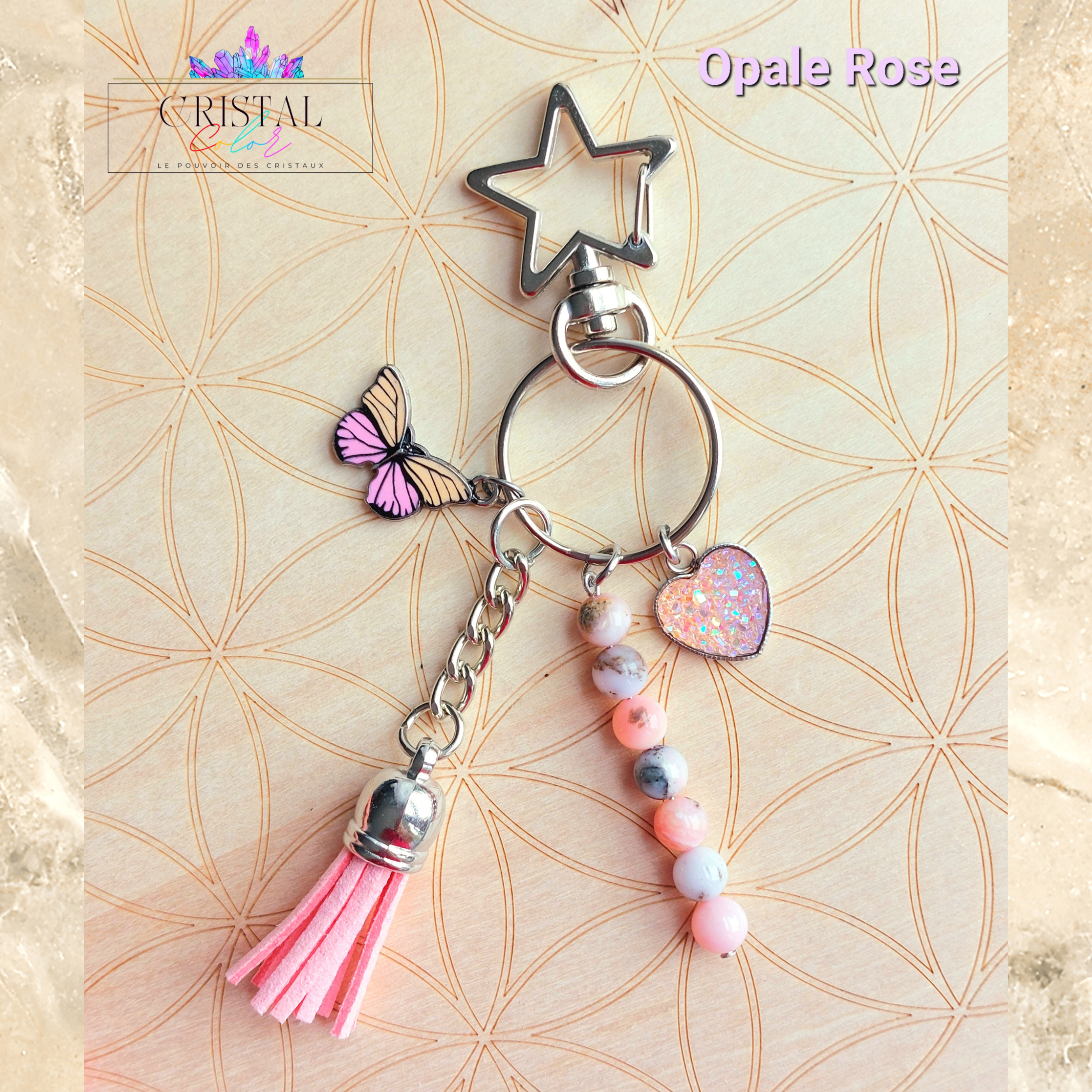 porte clés opale rose argenté fait main cristal color