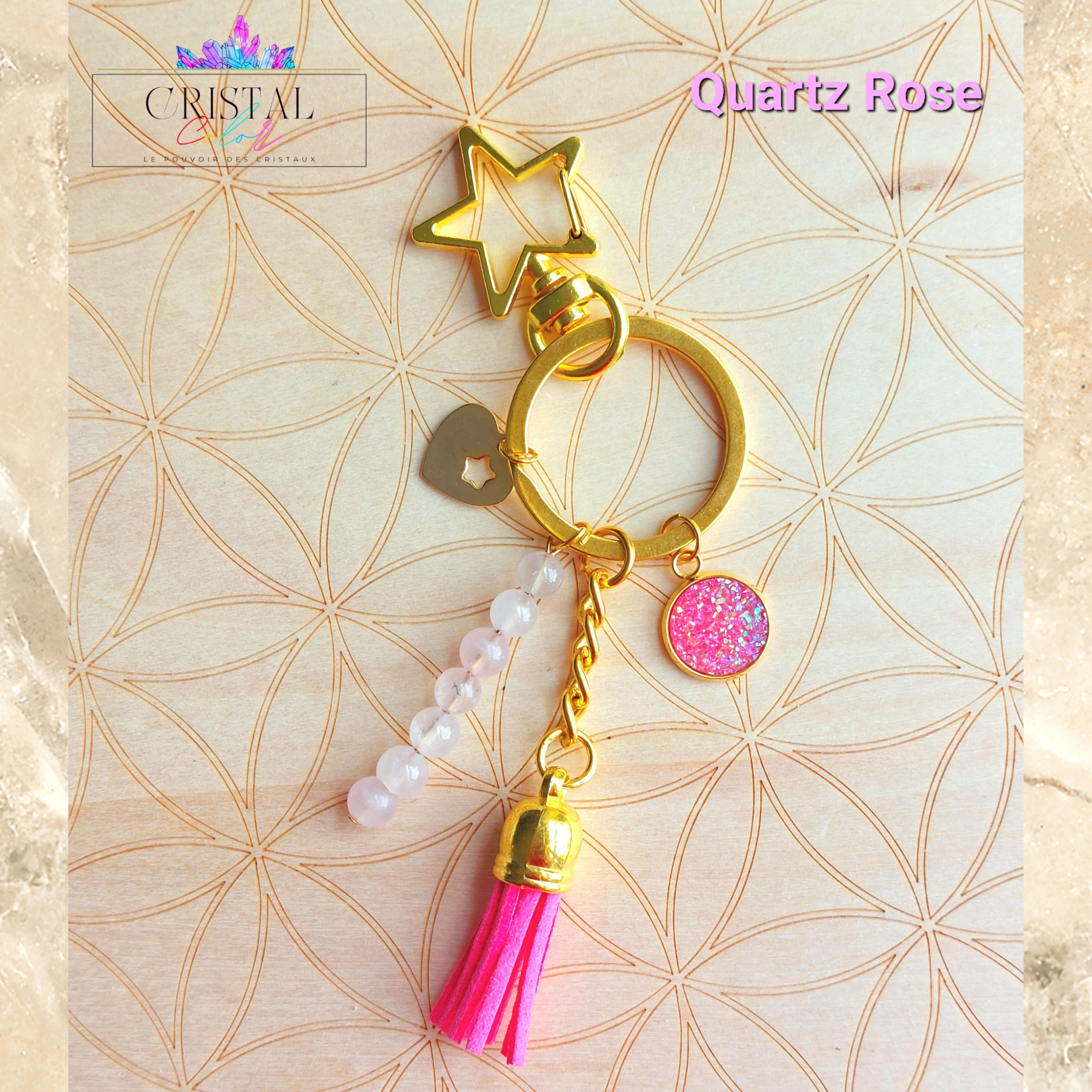 porte clés quartz rose doré fait main cristal color