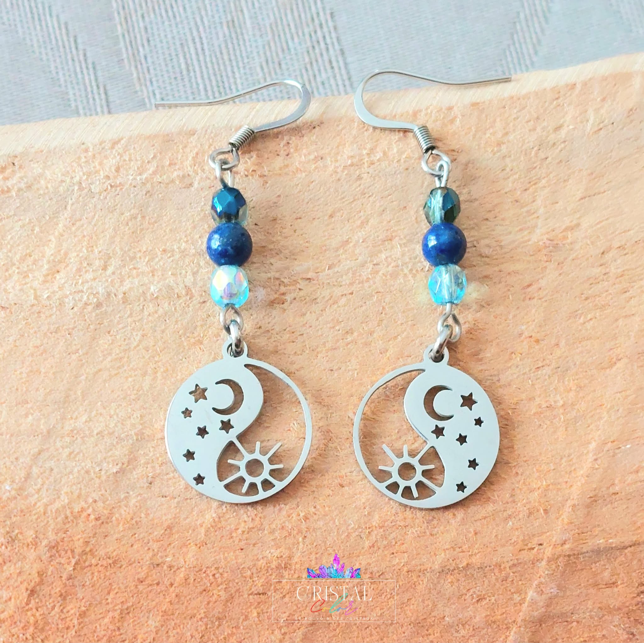 boucles-oreilles-acier-inoxydable-argenté-lune-soleil-étoile-lapis-lazuli-perles-verre-cristal-de-verre