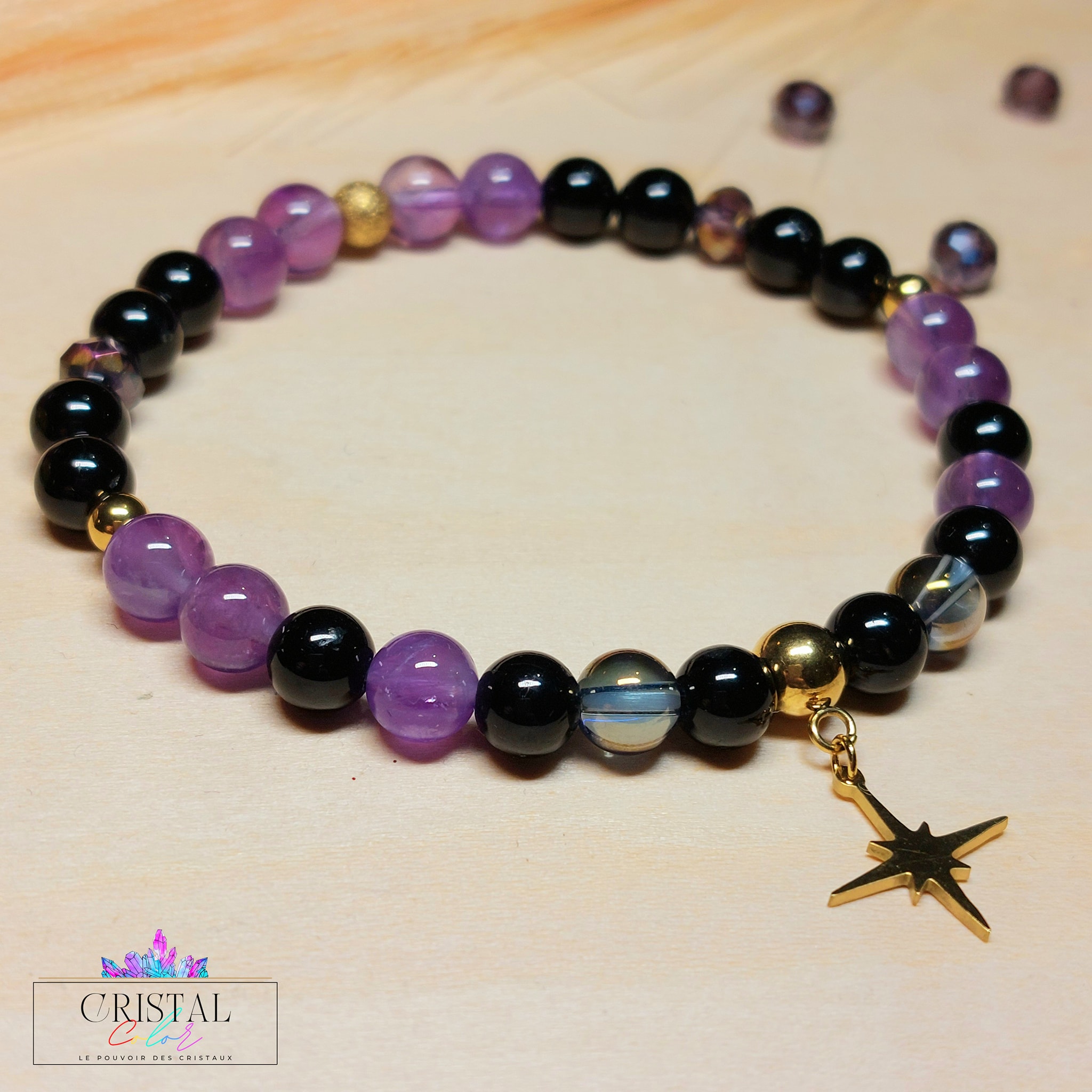 bracelet-astéria-asteria-raffiné-pierres-naturelles-amethyste-tourmaline-noire-aqua-aura-chakra-racine-coronal-ancrage-angoisse-axiété--cristal-color-by-aline-