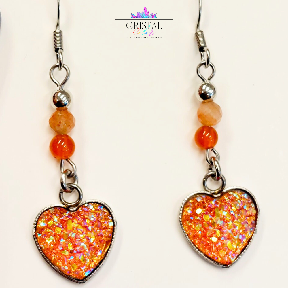 Boucles D'oreilles Pendantes En Argent Massif Avec Pierre Orange Et Zirconium Facetté