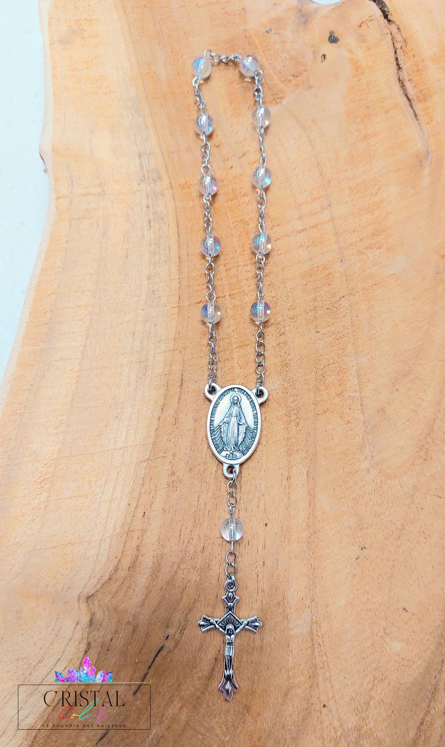 chapelet-dizainier-vierge-marie-croix-jesus-creation-artisanale-cristalcolor-cristal-color-le-pouvoir-des-cristaux-by-aline-lithothérapie-cristal-de-roche-irisé-2