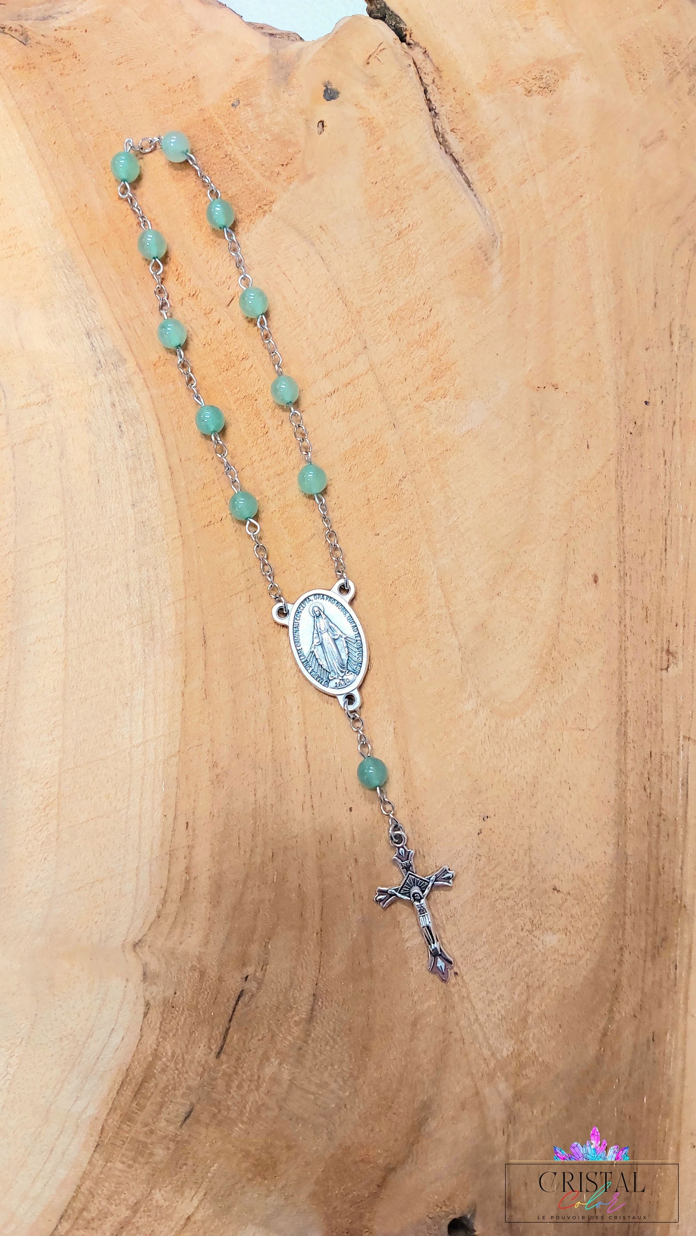 chapelet-dizainier-vierge-marie-croix-jesus-creation-artisanale-cristalcolor-cristal-color-le-pouvoir-des-cristaux-by-aline-lithothérapie-aventurine-verte