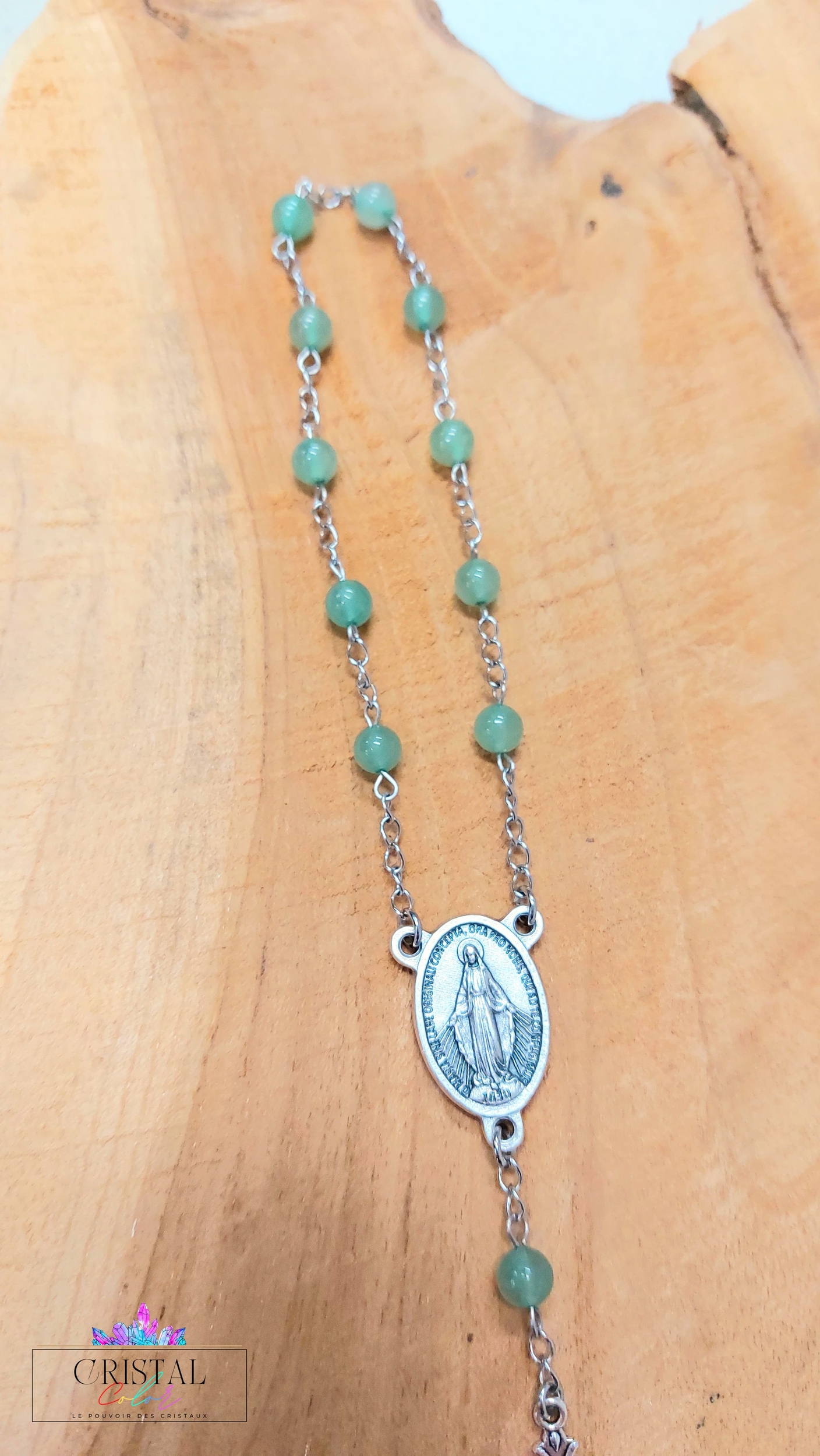 chapelet-dizainier-vierge-marie-croix-jesus-creation-artisanale-cristalcolor-cristal-color-le-pouvoir-des-cristaux-by-aline-lithothérapie-aventurine-verte-4