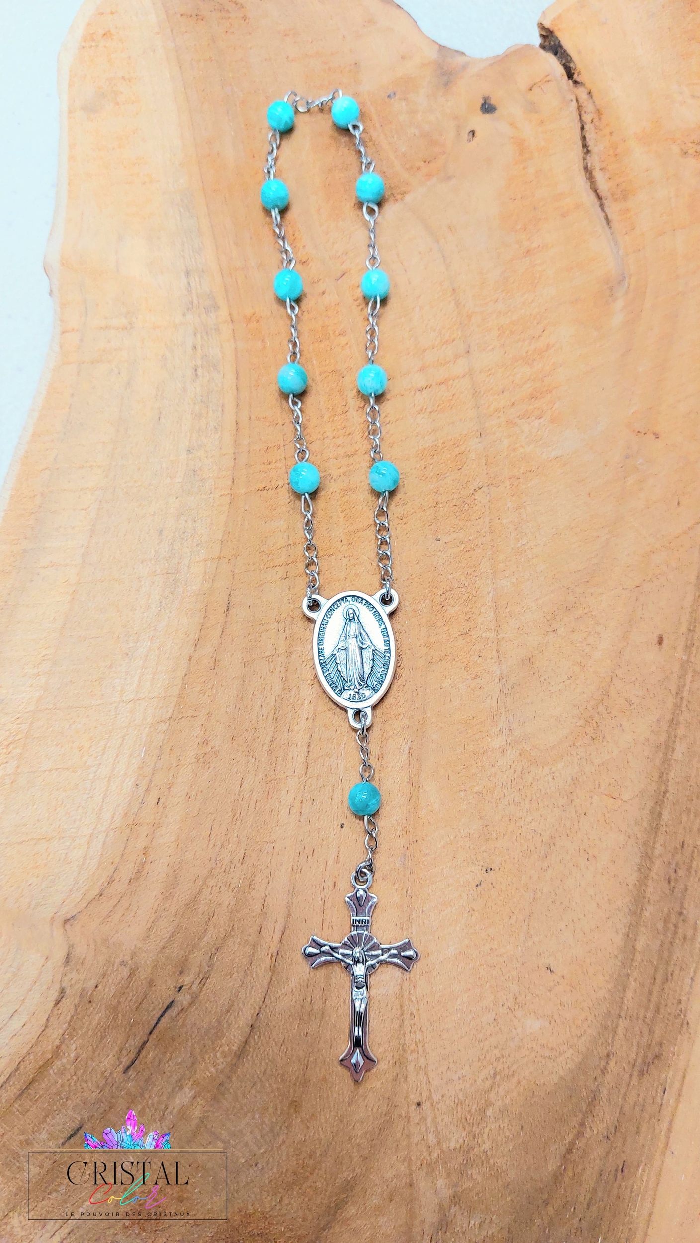 chapelet-dizainier-vierge-marie-croix-jesus-creation-artisanale-cristalcolor-cristal-color-le-pouvoir-des-cristaux-by-aline-lithothérapie-amazonite-2
