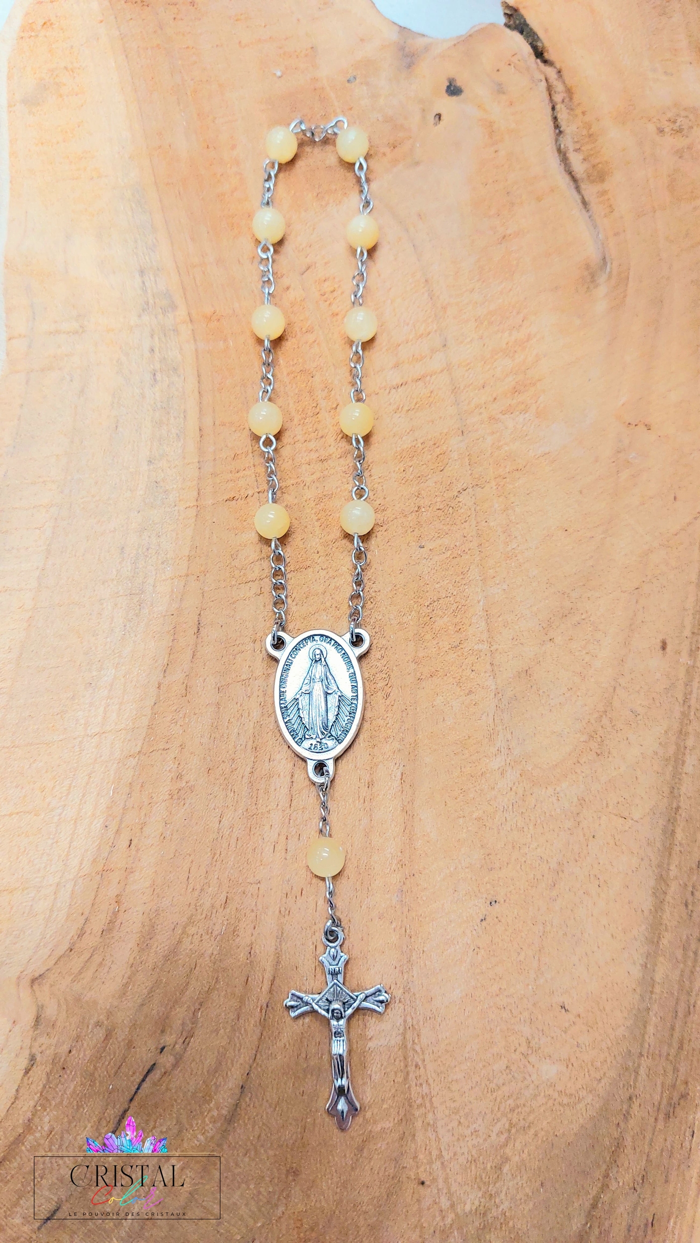 chapelet-dizainier-vierge-marie-croix-jesus-creation-artisanale-cristalcolor-cristal-color-le-pouvoir-des-cristaux-by-aline-lithothérapie-calcite-jaune-2