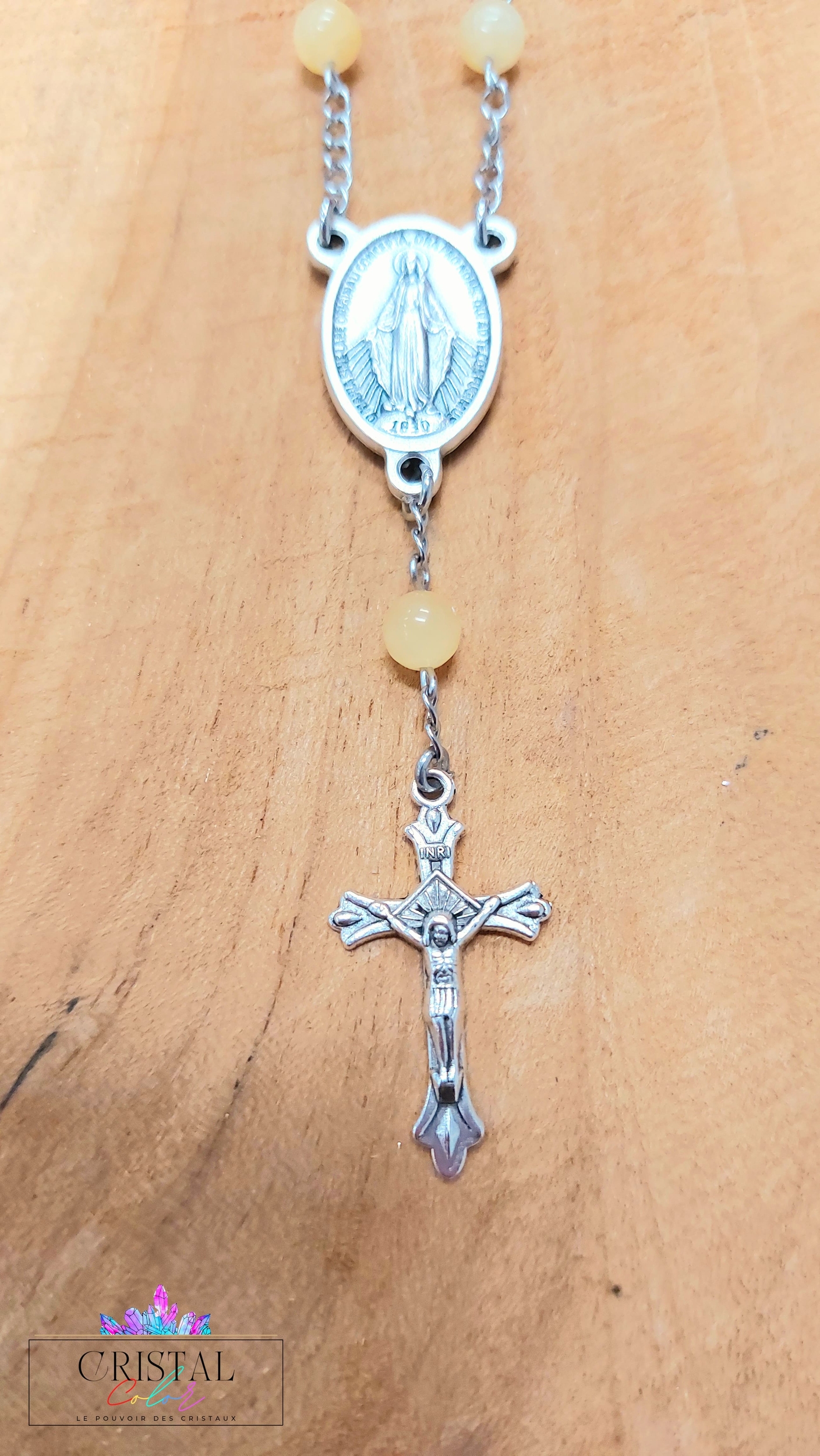 chapelet-dizainier-vierge-marie-croix-jesus-creation-artisanale-cristalcolor-cristal-color-le-pouvoir-des-cristaux-by-aline-lithothérapie-calcite-jaune-3