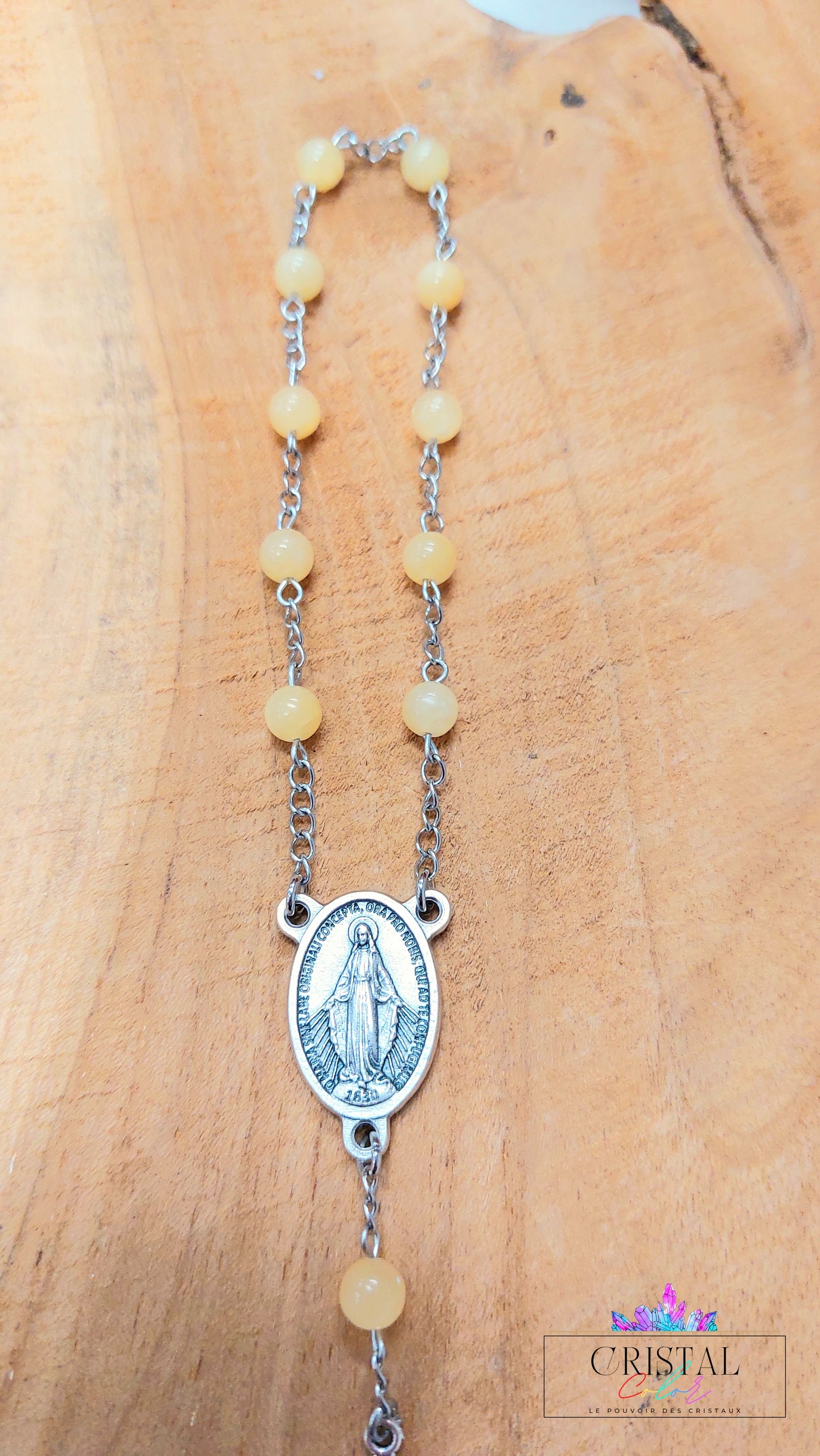chapelet-dizainier-vierge-marie-croix-jesus-creation-artisanale-cristalcolor-cristal-color-le-pouvoir-des-cristaux-by-aline-lithothérapie-calcite-jaune-4