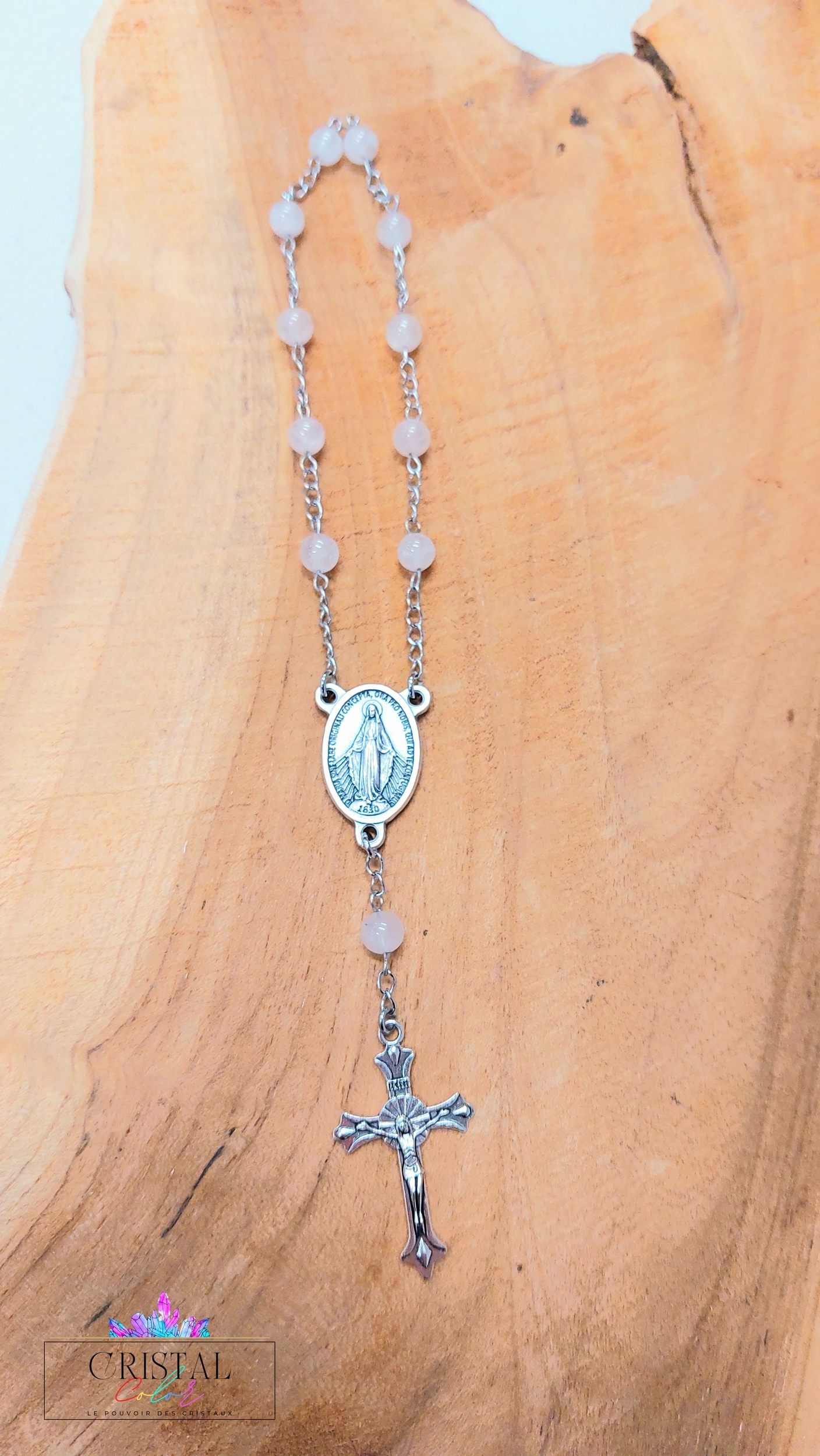 chapelet-dizainier-vierge-marie-croix-jesus-creation-artisanale-cristalcolor-cristal-color-le-pouvoir-des-cristaux-by-aline-lithothérapie-quartz-rose-2