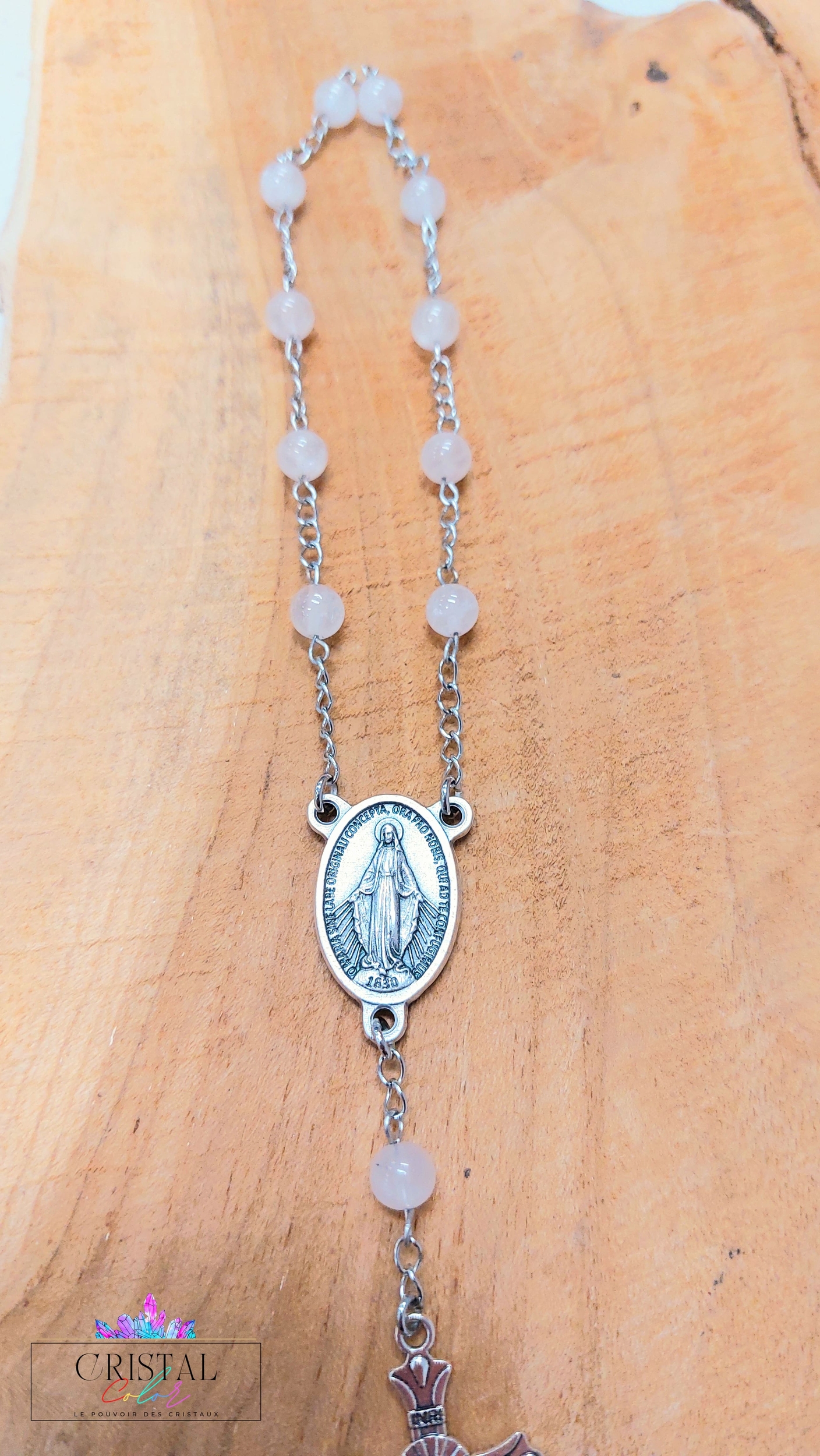 chapelet-dizainier-vierge-marie-croix-jesus-creation-artisanale-cristalcolor-cristal-color-le-pouvoir-des-cristaux-by-aline-lithothérapie-quartz-rose-4