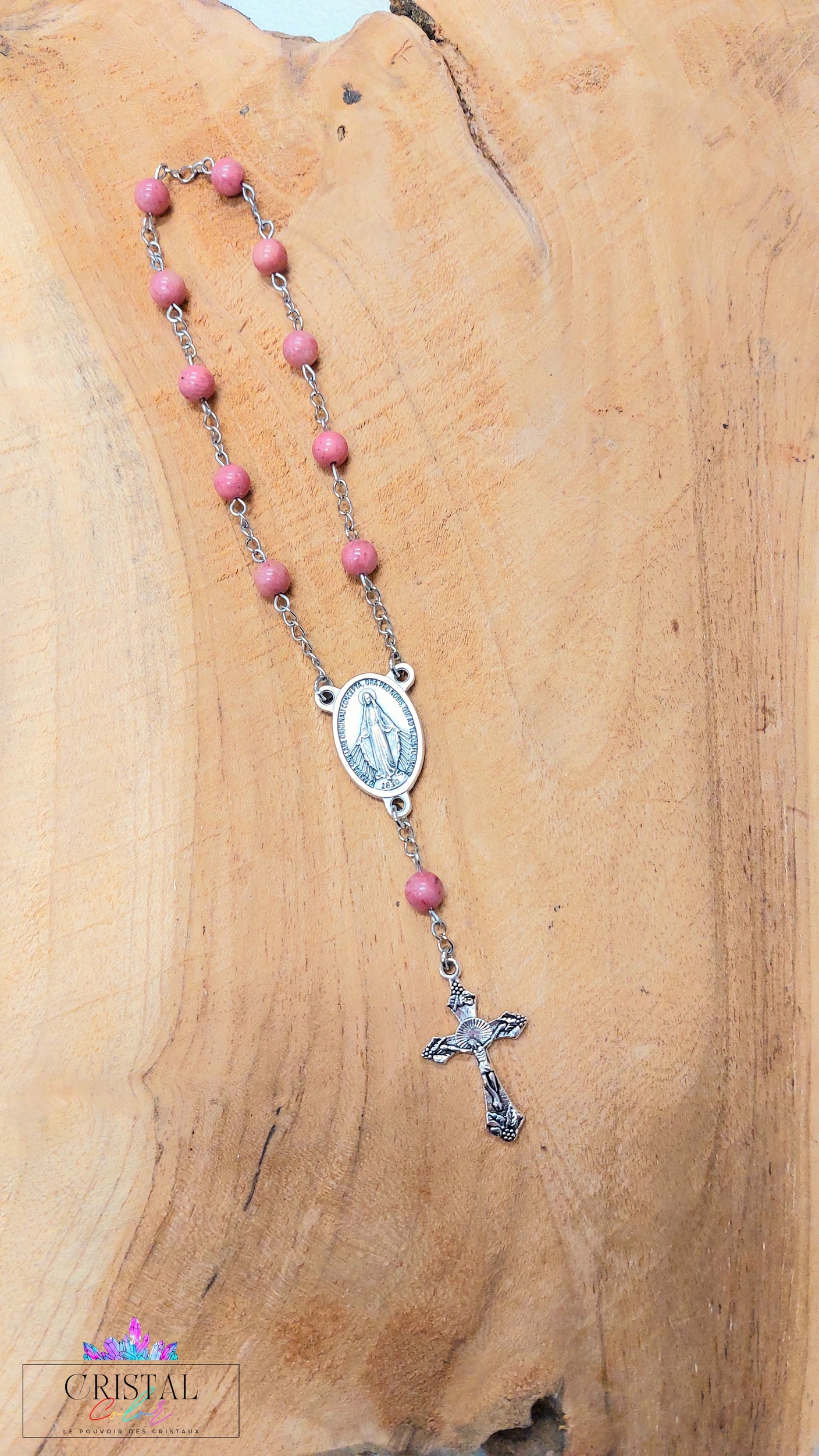 chapelet-dizainier-vierge-marie-croix-jesus-creation-artisanale-cristalcolor-cristal-color-le-pouvoir-des-cristaux-by-aline-lithothérapie-rhodonite-rose-australie