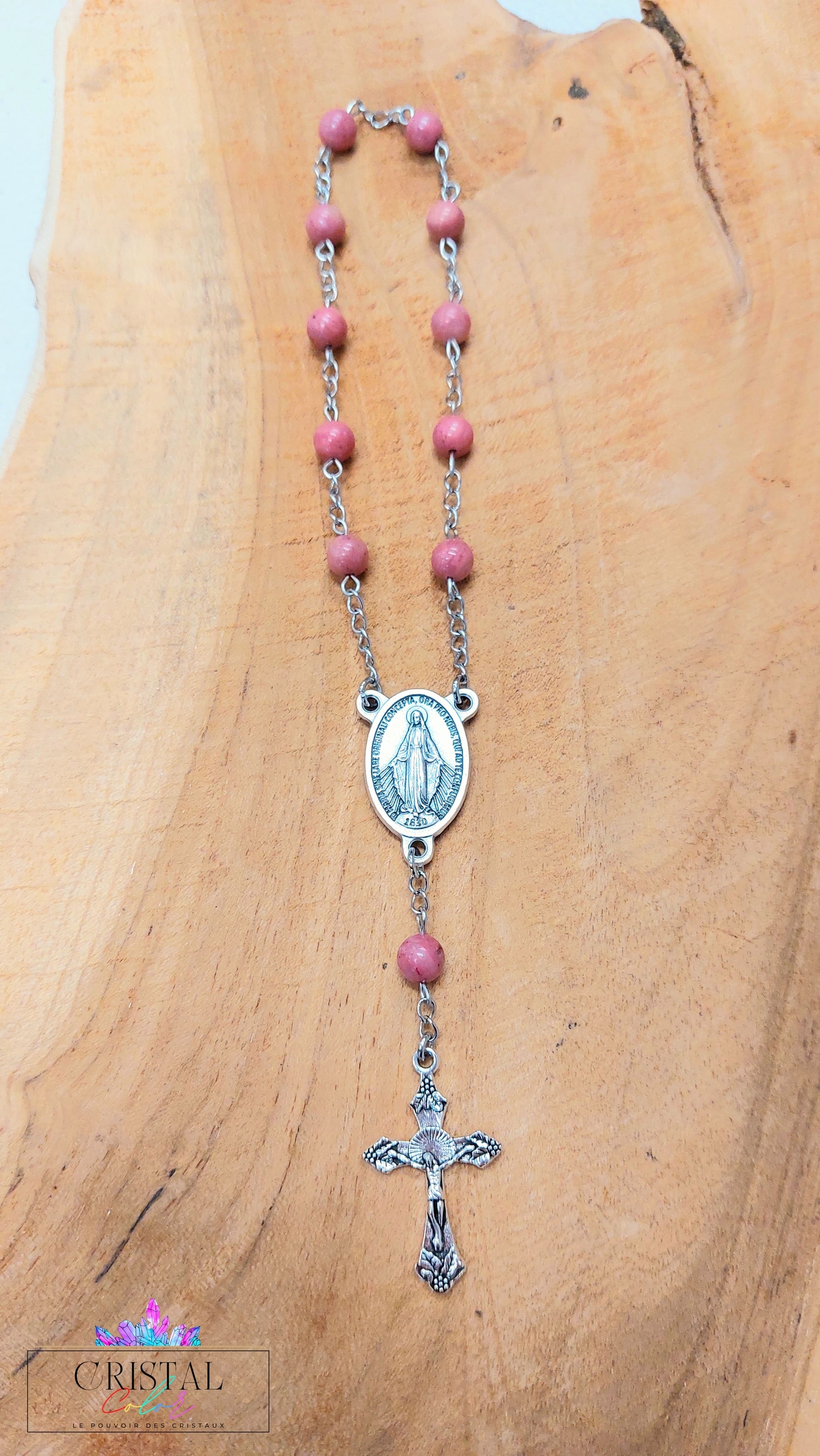chapelet-dizainier-vierge-marie-croix-jesus-creation-artisanale-cristalcolor-cristal-color-le-pouvoir-des-cristaux-by-aline-lithothérapie-rhodonite-rose-australie-2