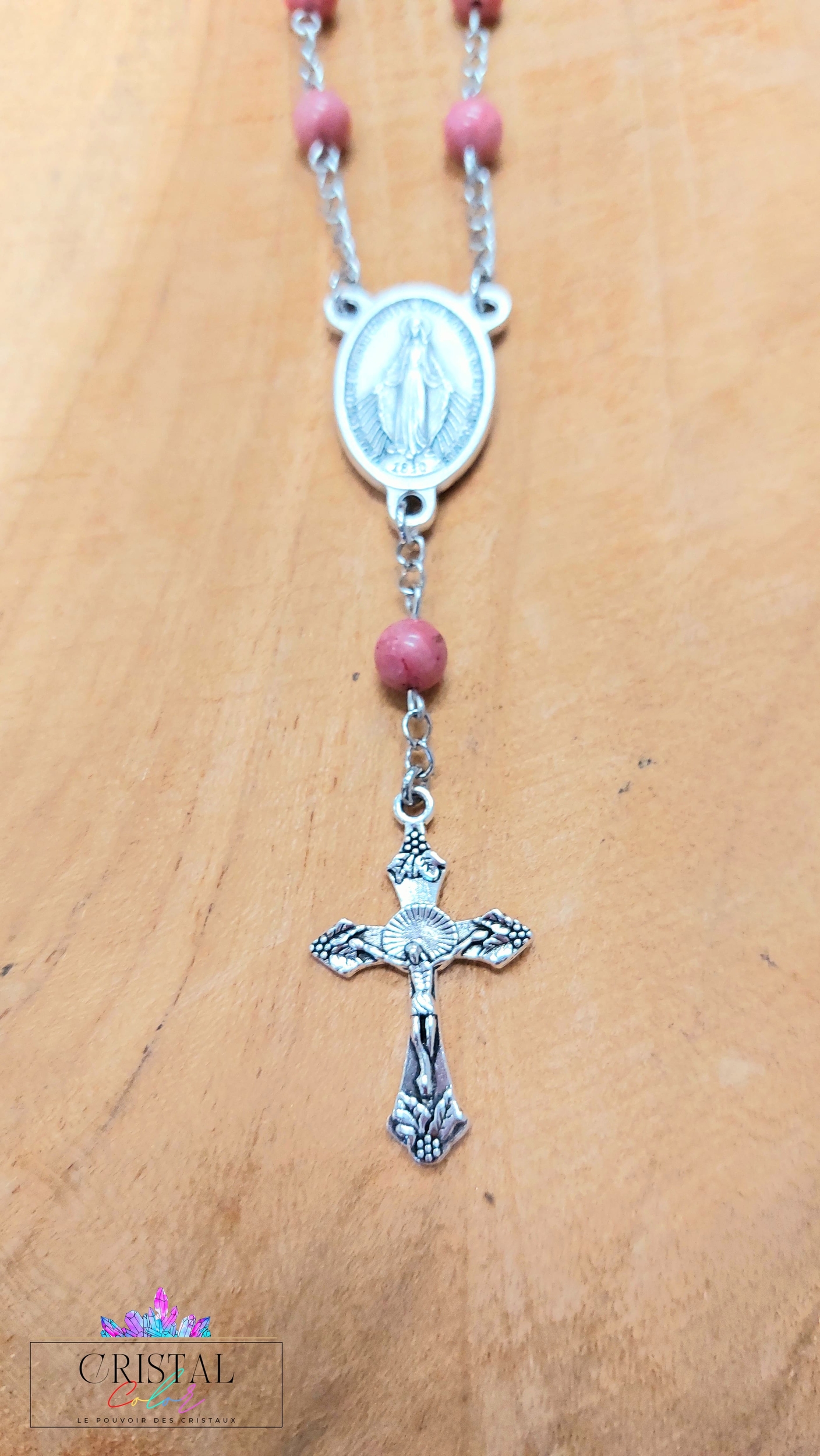chapelet-dizainier-vierge-marie-croix-jesus-creation-artisanale-cristalcolor-cristal-color-le-pouvoir-des-cristaux-by-aline-lithothérapie-rhodonite-rose-australie-3