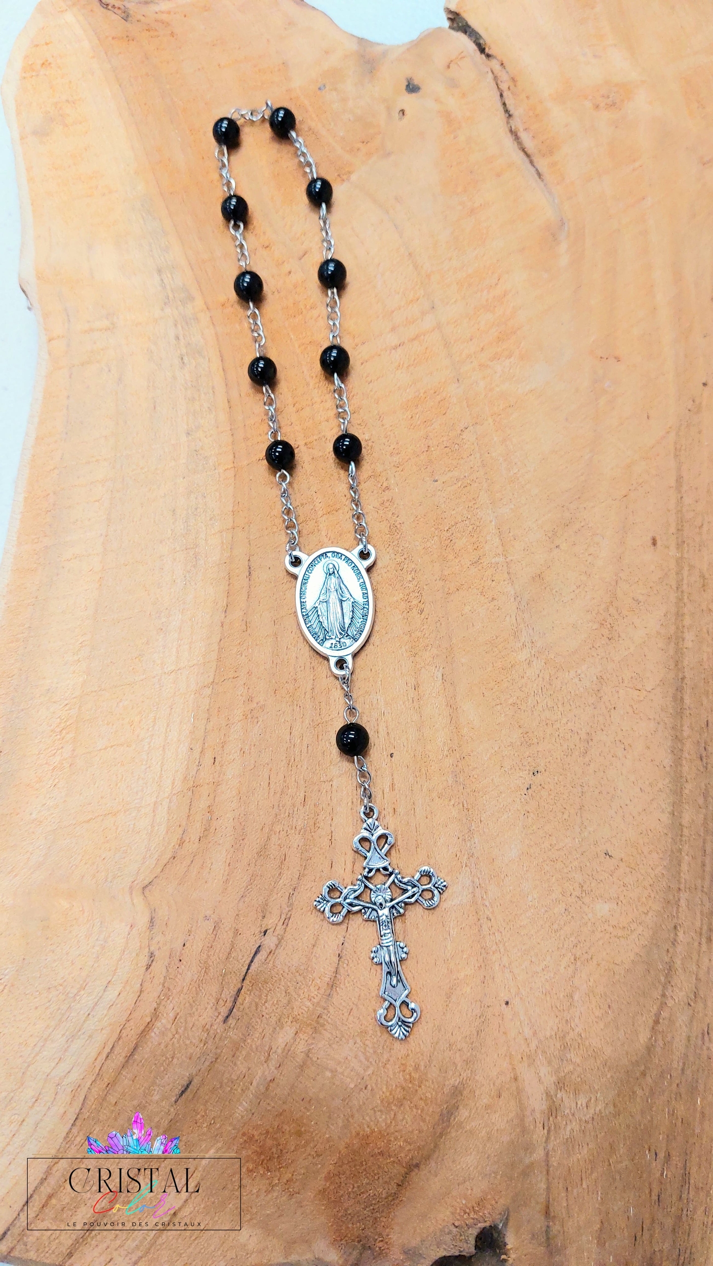 chapelet-dizainier-vierge-marie-croix-jesus-creation-artisanale-cristalcolor-cristal-color-le-pouvoir-des-cristaux-by-aline-lithothérapie-tourmaline-noire