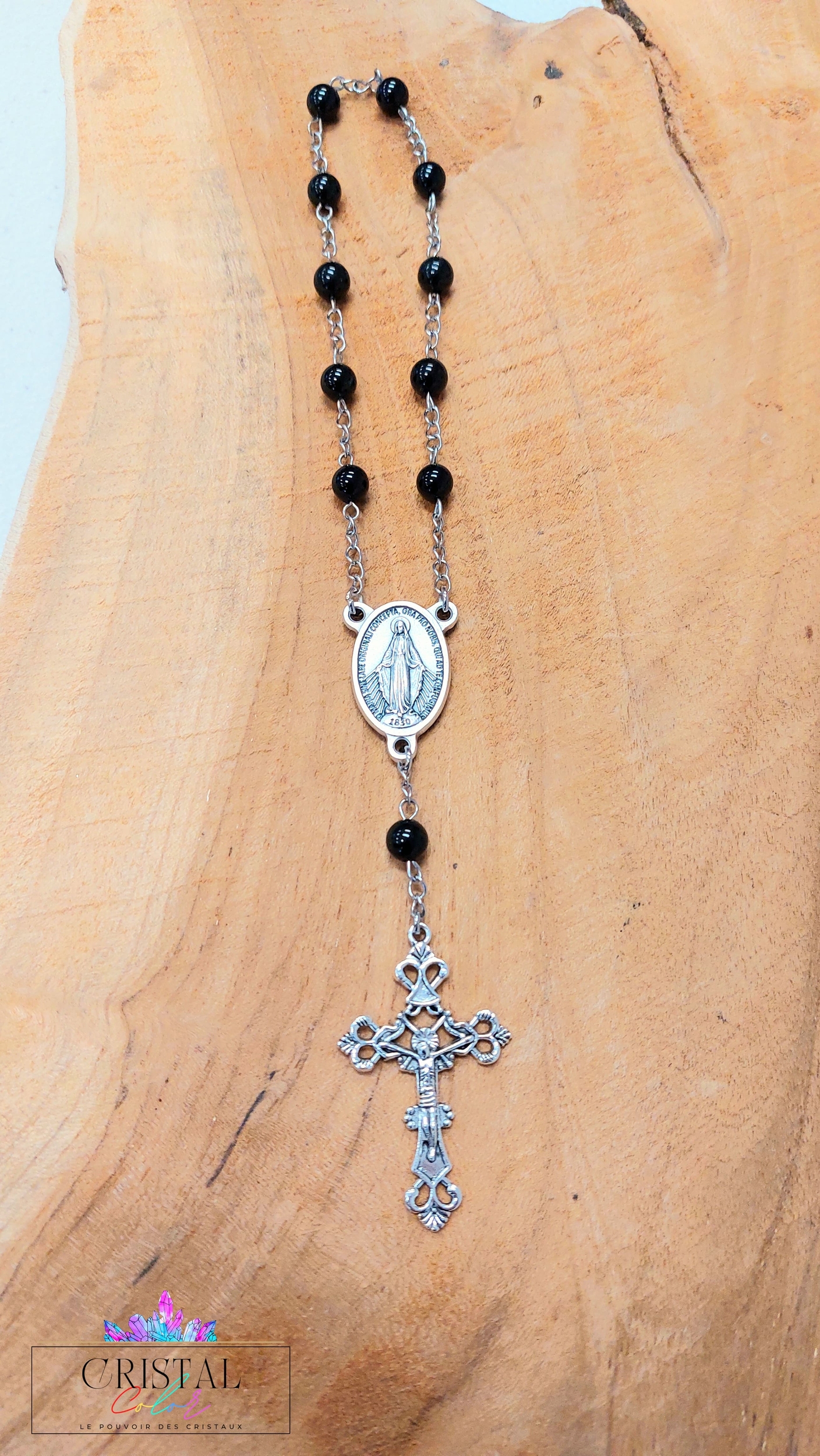 chapelet-dizainier-vierge-marie-croix-jesus-creation-artisanale-cristalcolor-cristal-color-le-pouvoir-des-cristaux-by-aline-lithothérapie-tourmaline-noire-5