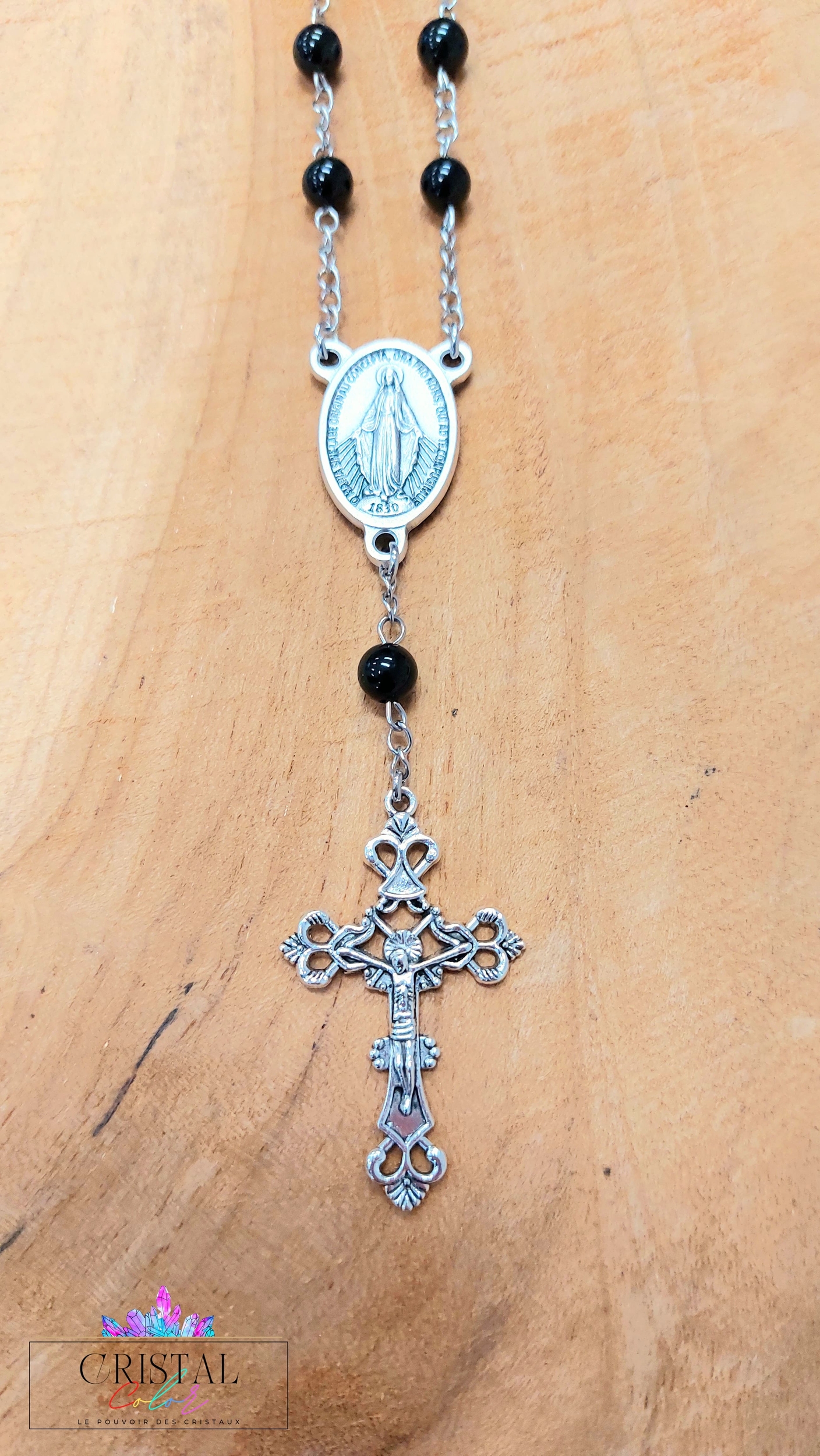 chapelet-dizainier-vierge-marie-croix-jesus-creation-artisanale-cristalcolor-cristal-color-le-pouvoir-des-cristaux-by-aline-lithothérapie-tourmaline-noire-3