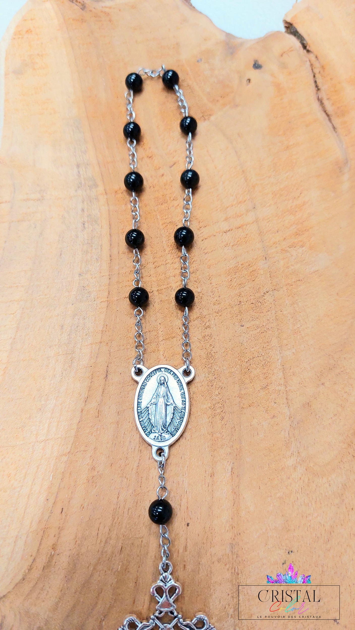 chapelet-dizainier-vierge-marie-croix-jesus-creation-artisanale-cristalcolor-cristal-color-le-pouvoir-des-cristaux-by-aline-lithothérapie-tourmaline-noire-4
