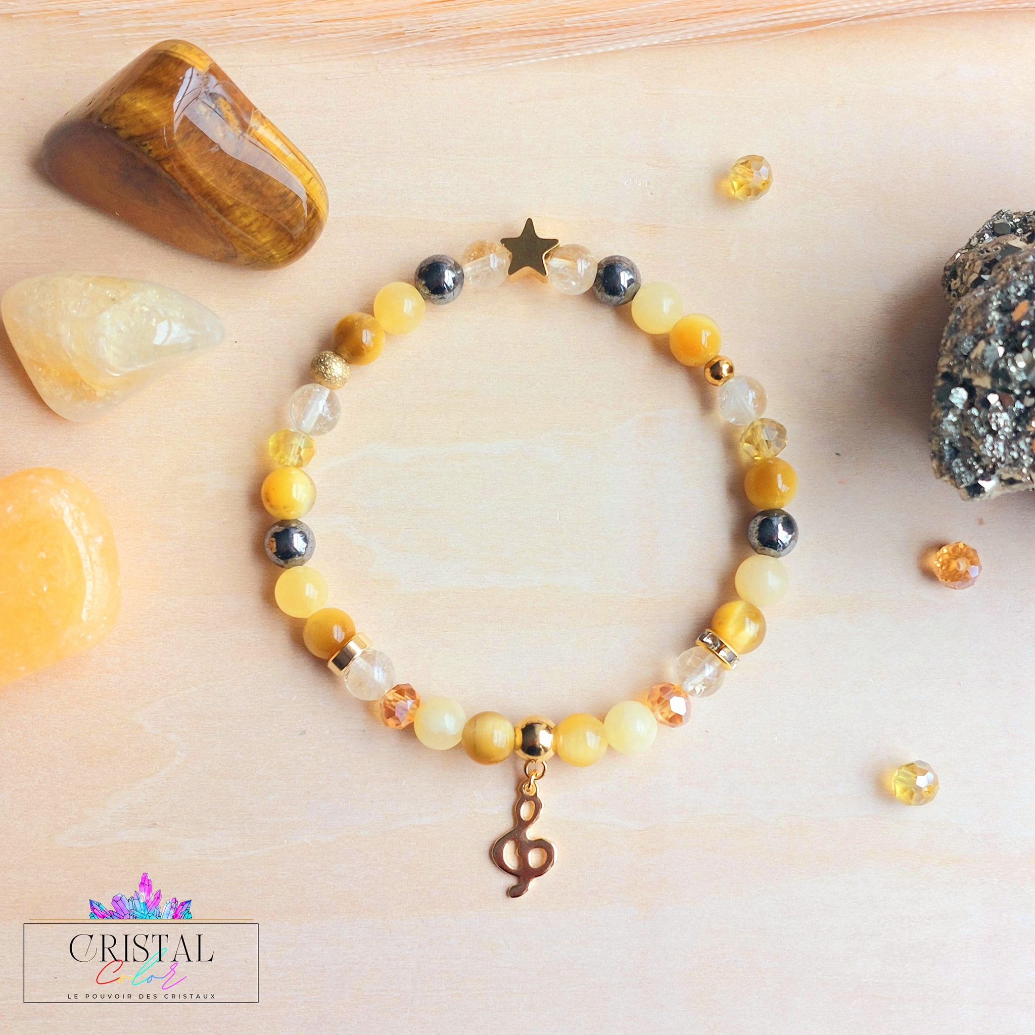 bracelet-harmonie-les-raffiné-pierres-naturelles-citrine-calcite-jaune-pyrite-oeil-de-tigre-chakra-plexus-solaire-joie-bonheur-dynamisme-cristal-color