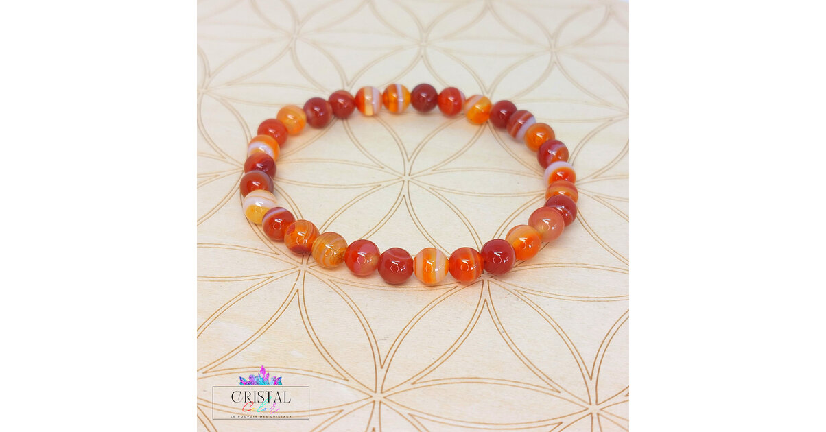 Bracelet Cornaline Naturelle 6 Mm - Pierre Orange Lithothérapie - Ajustable