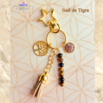 porte clés oeil de tigre doré fait main cristal color