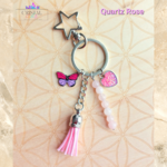 porte clés quartz rose argenté fait main cristal color