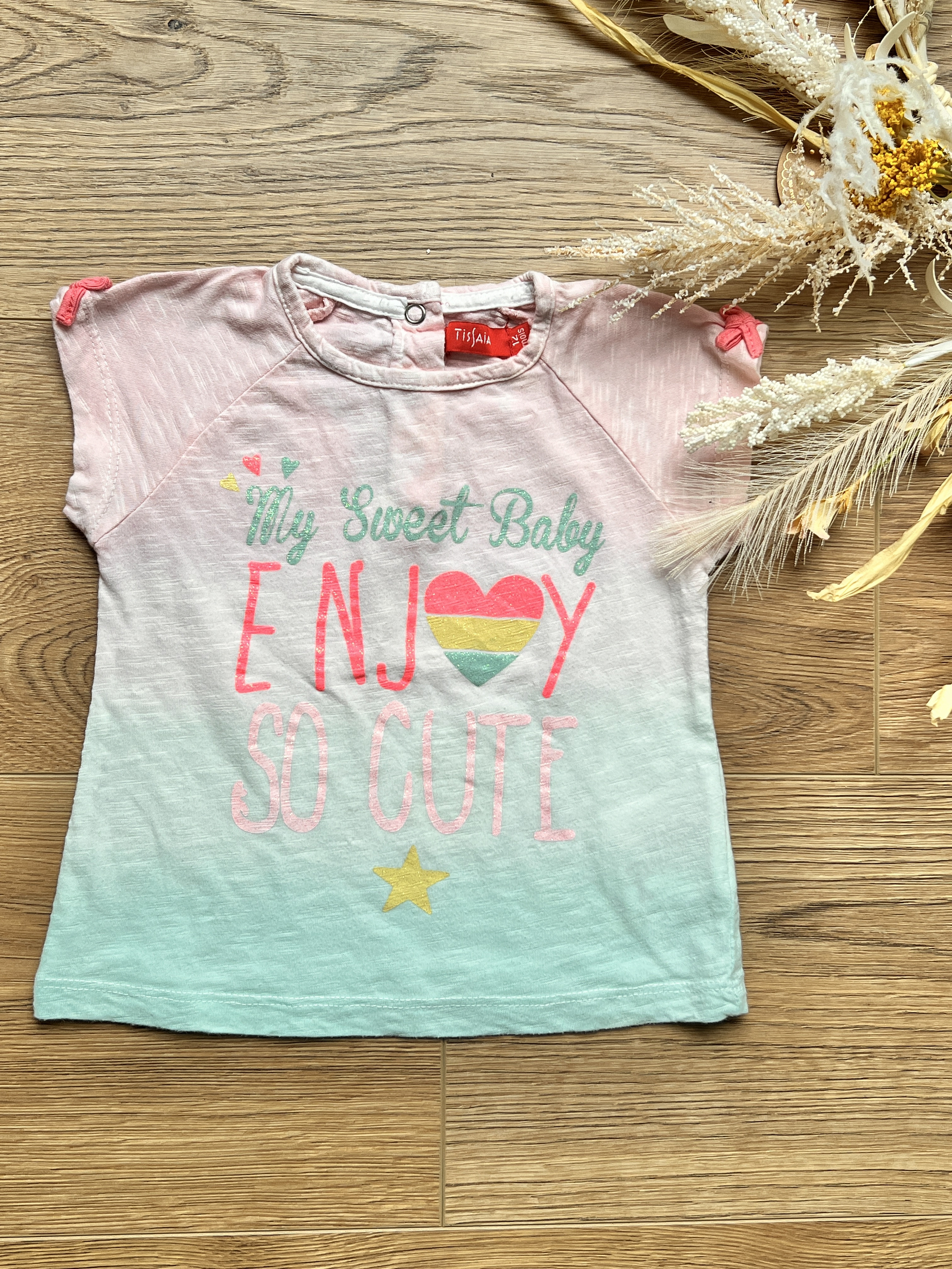 T-shirt rose manches courtes 100% coton bébé fille - Tissaia - 12 mois