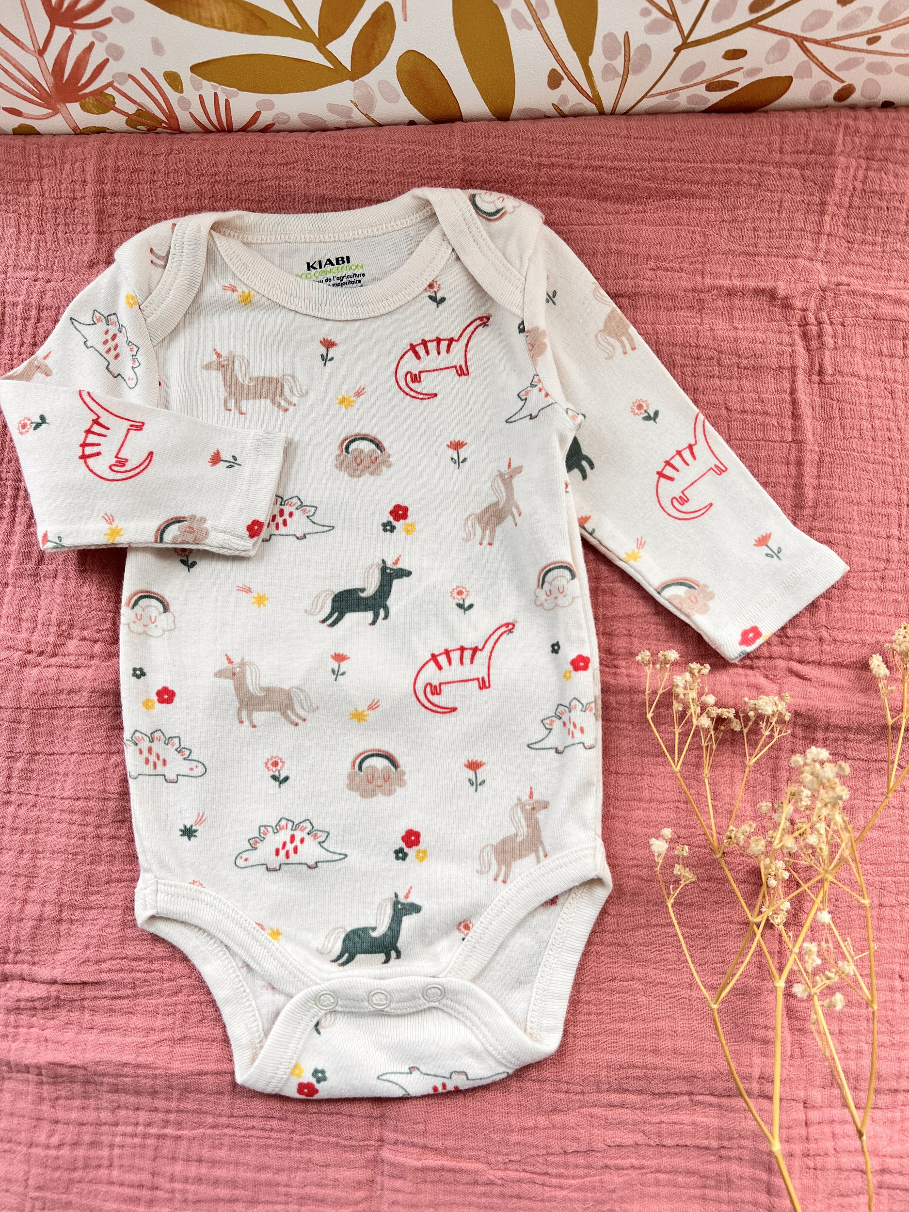 Body licorne manches longues 100% coton col US bébé fille - Kiabi - 3 mois