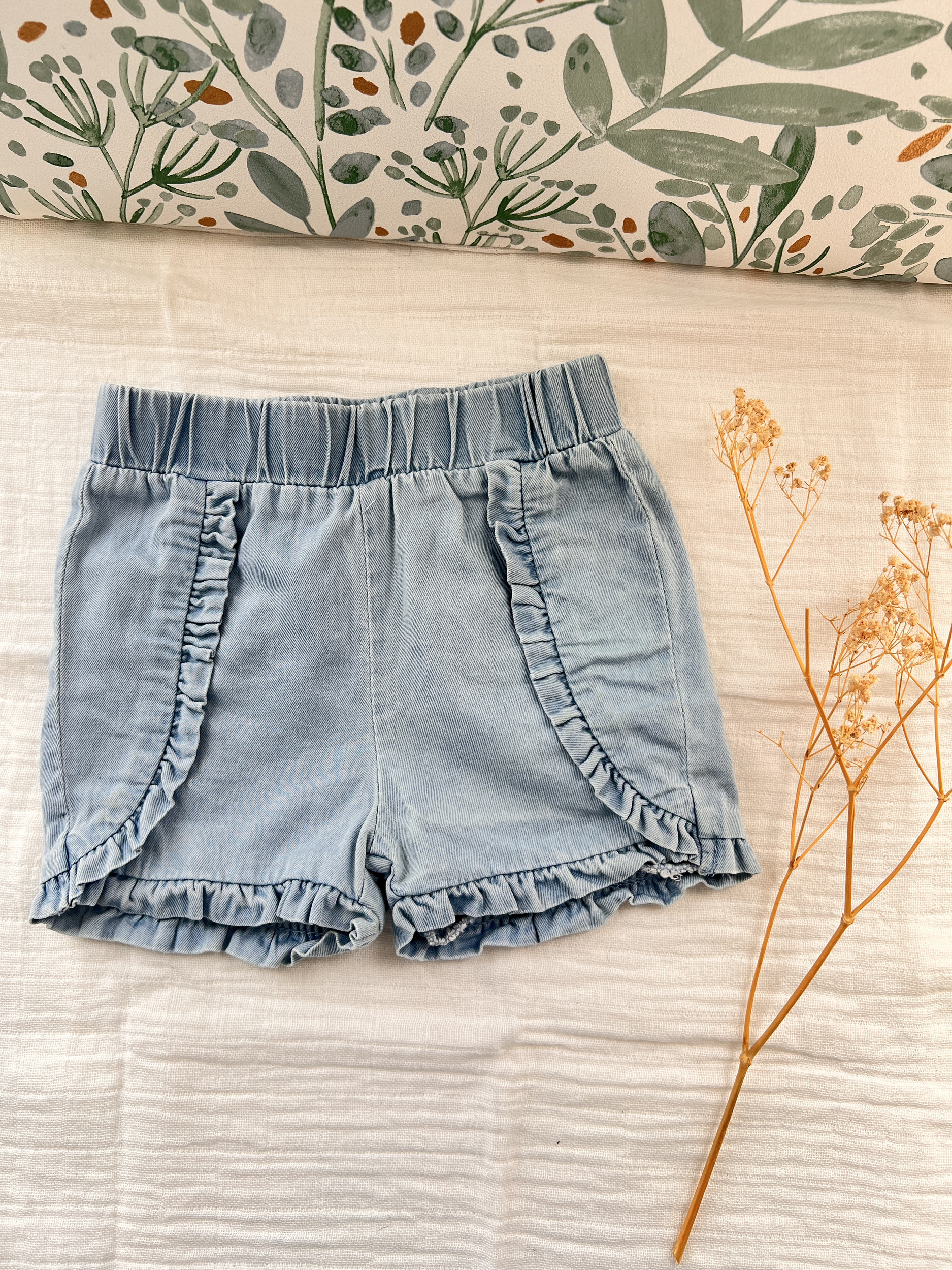 Short bleu été 100% coton bébé fille - Creeks - 6 mois