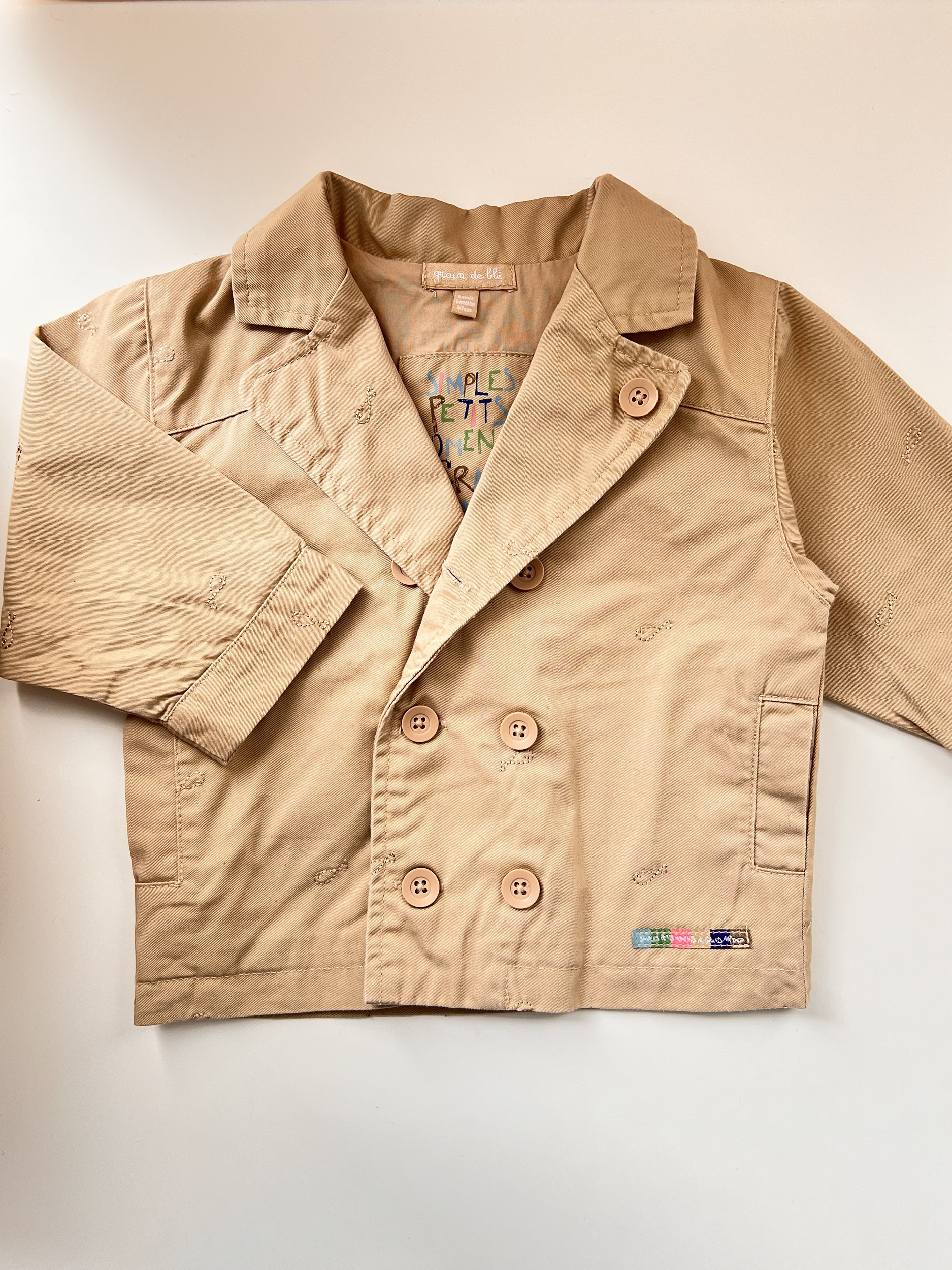 Veste beige 100% coton bébé garçon - Grain de blé -  6 mois