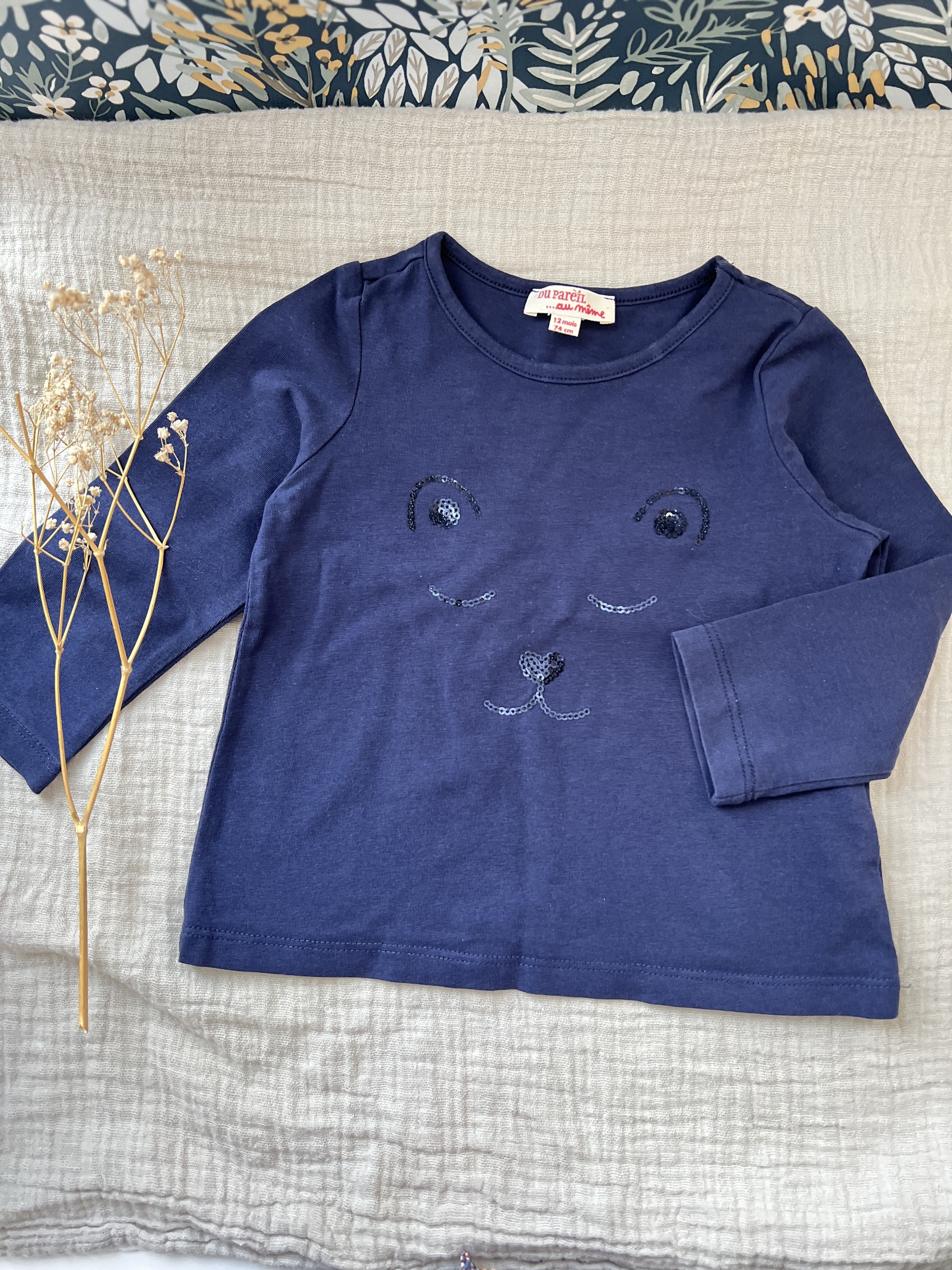 T-shirt bleu manches longues bébé fille - Du Pareil au même DPAM - 12 mois 1 an