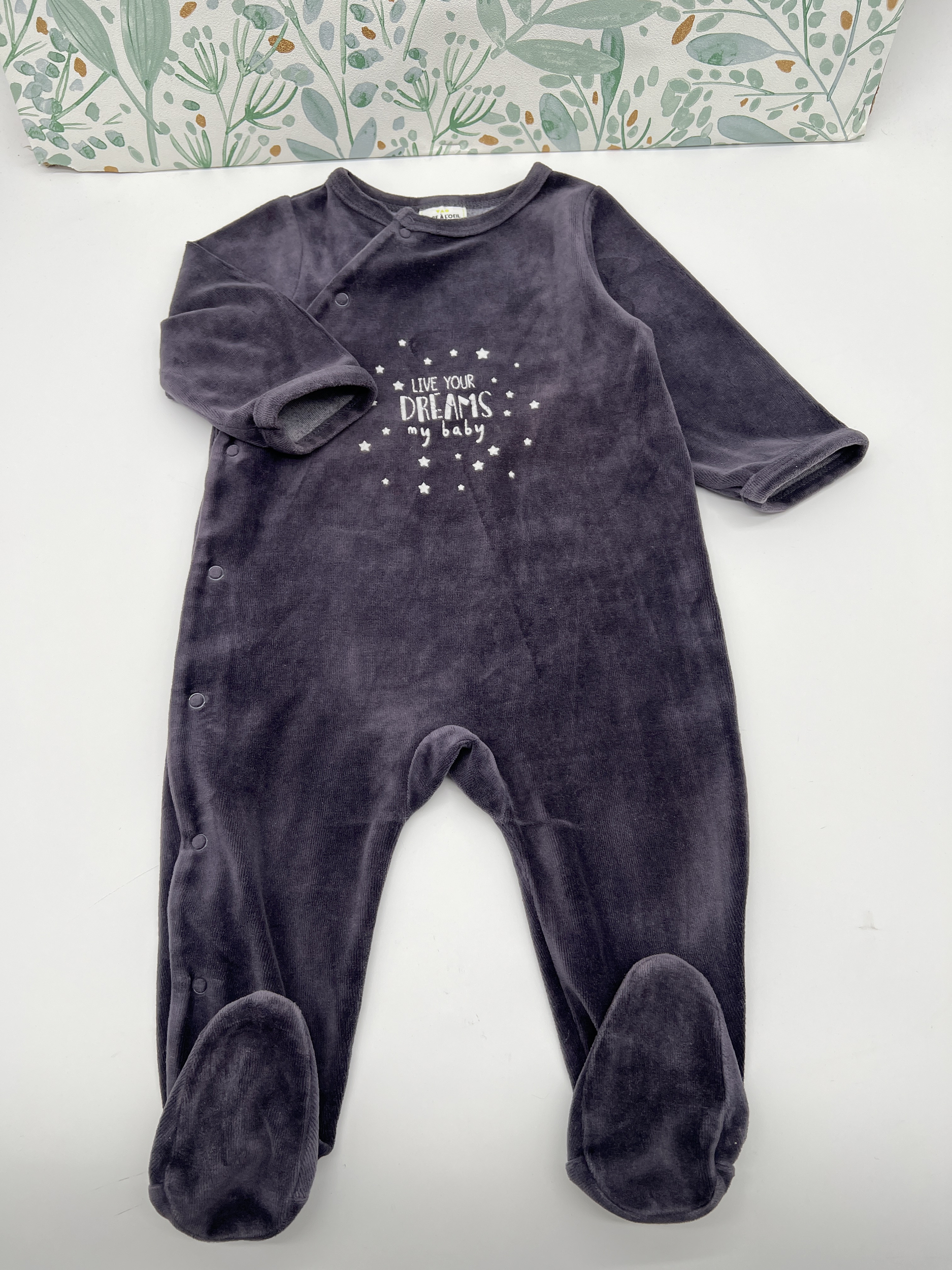 Pyjama pièce en velours mixte gris Tape à l'Œil mois – Doux et
