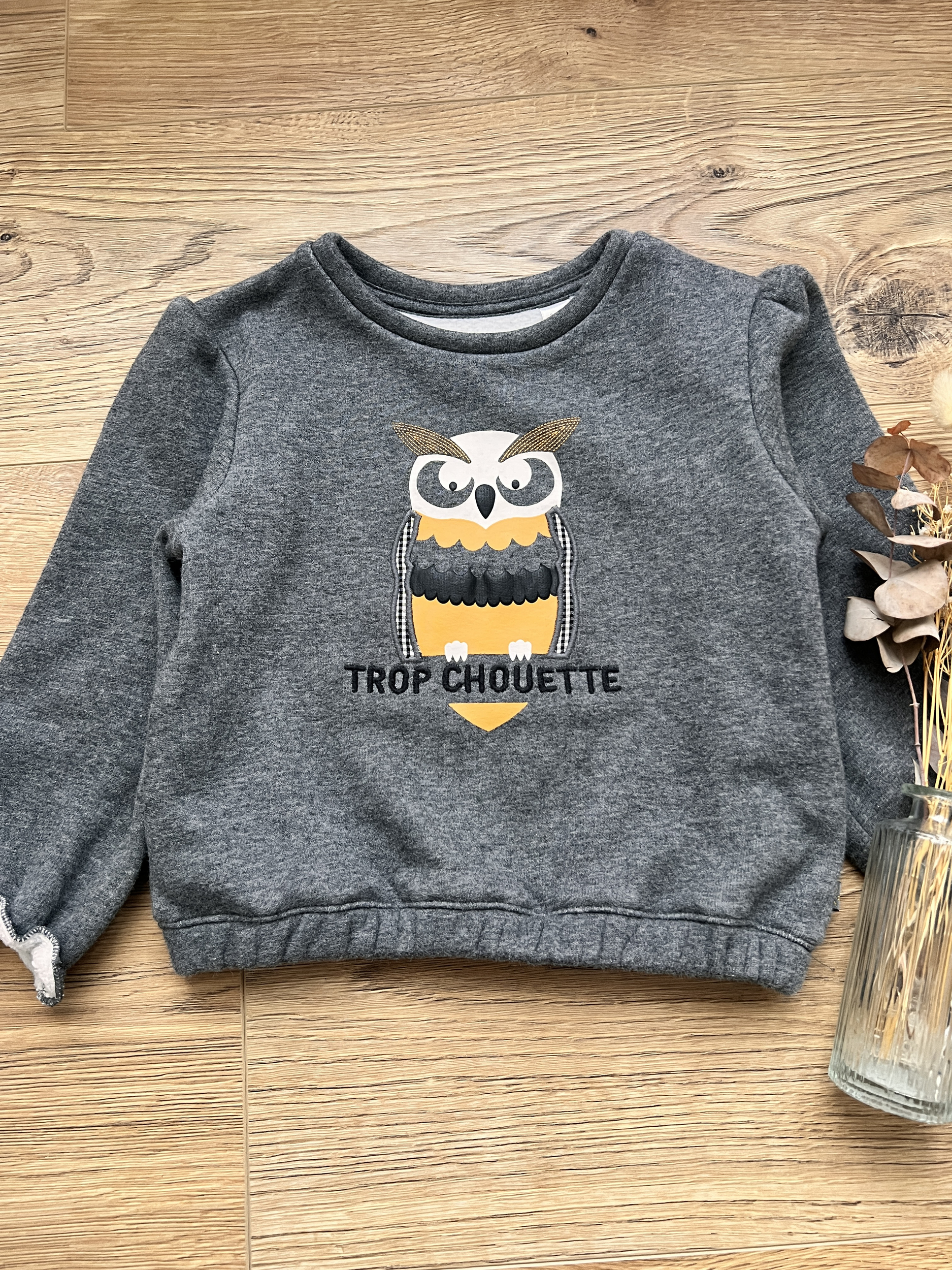 Pull gris hibou b b fille Oka di 3 ans Fille Pulls Sweats