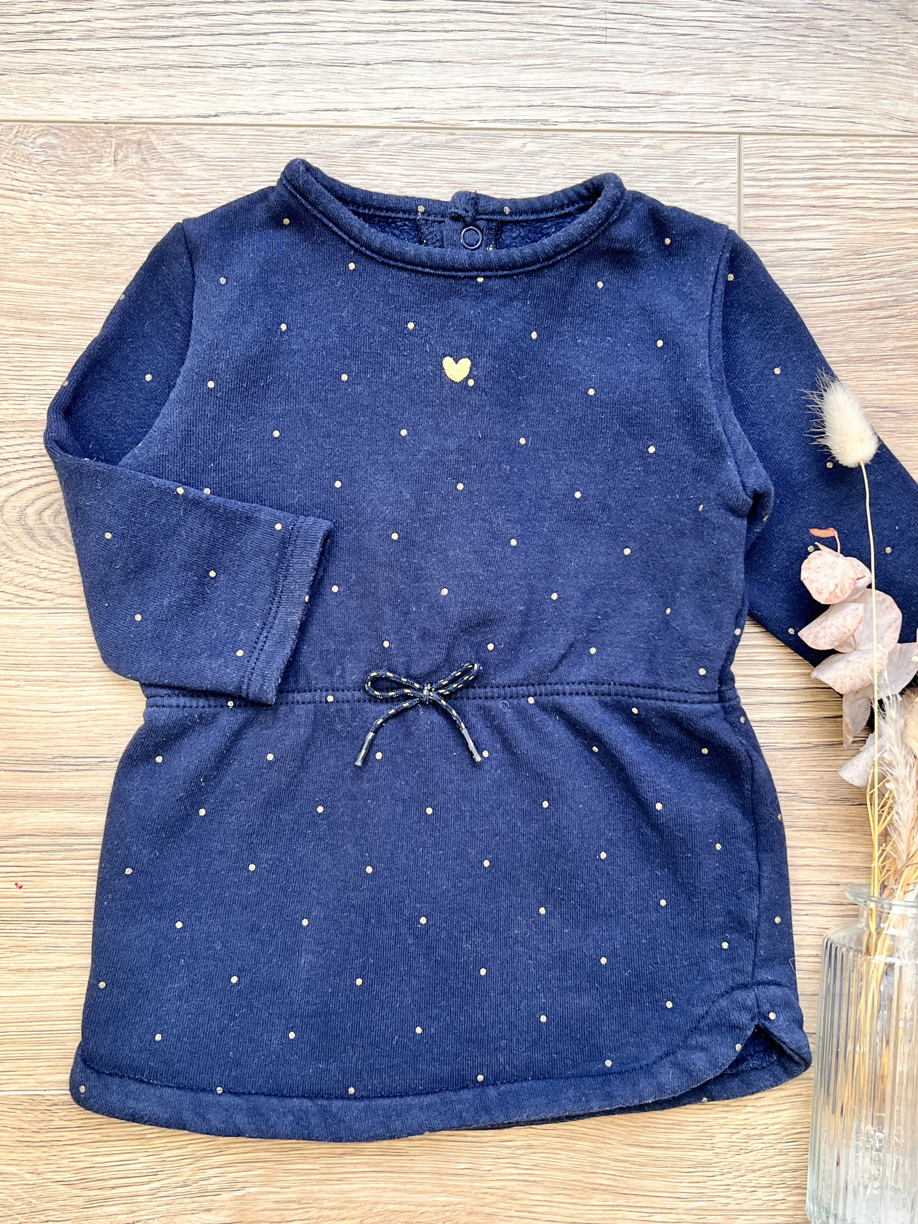 Robe bleue marine et dorée manches longues 100% coton bébé fille - Kiabi - 12 mois 1 an