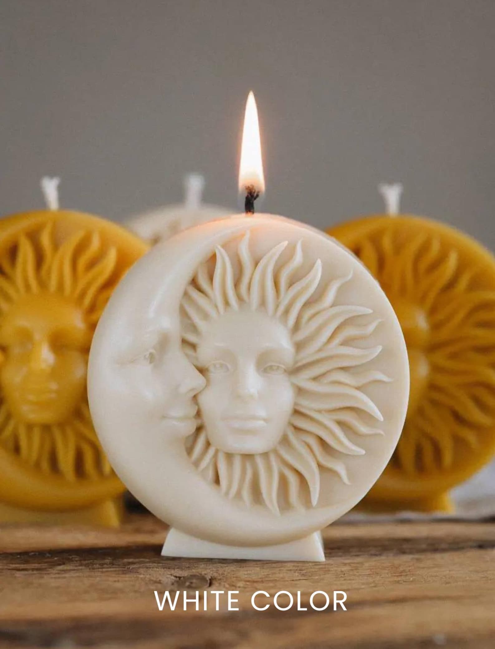 Candle lit softly to show warm beeswax glow