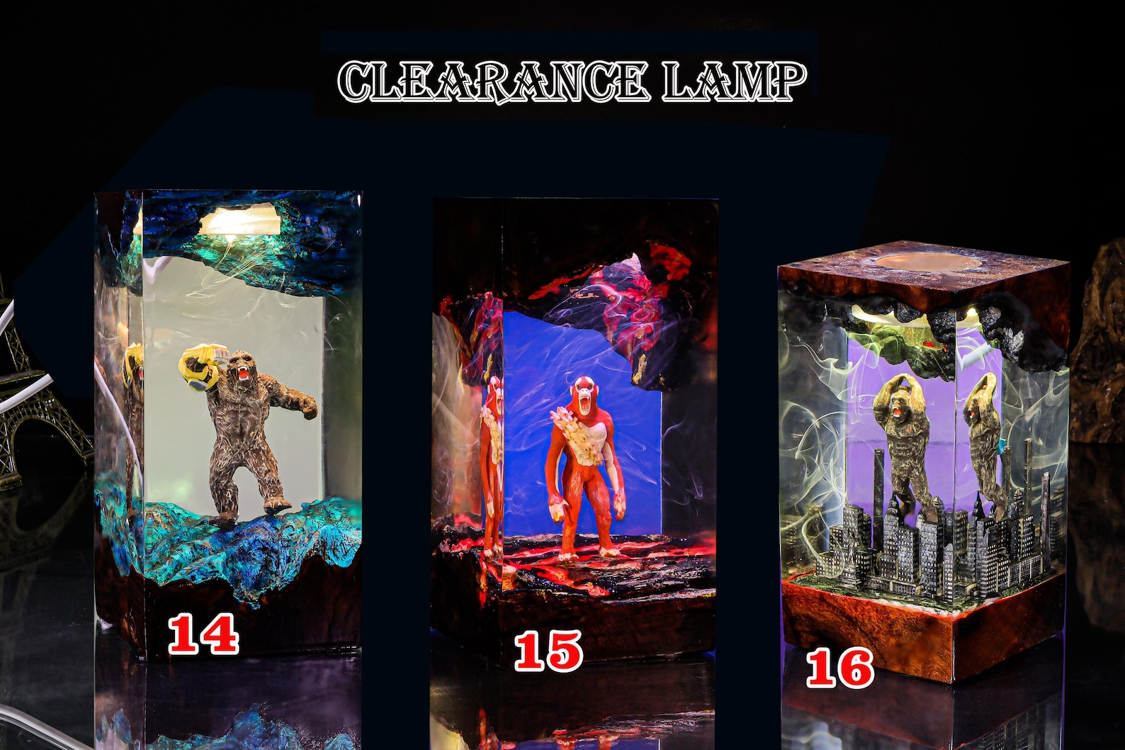 Gallery: multiple angles of resin anime night lamp showing texture, color, and magnetic base