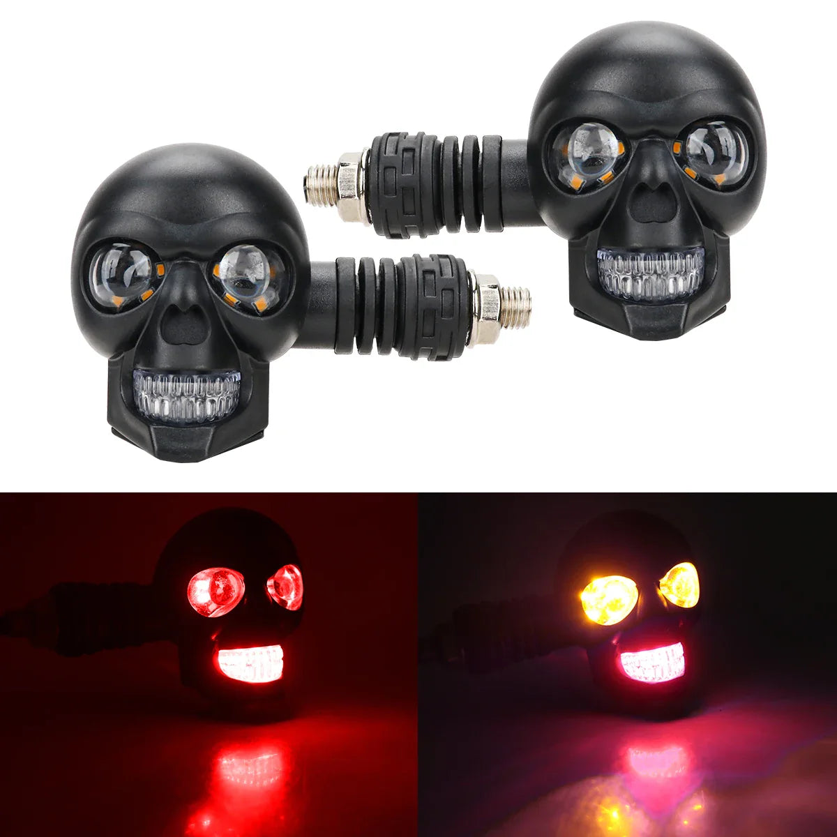 Skull LED indicator glowing amber during turn