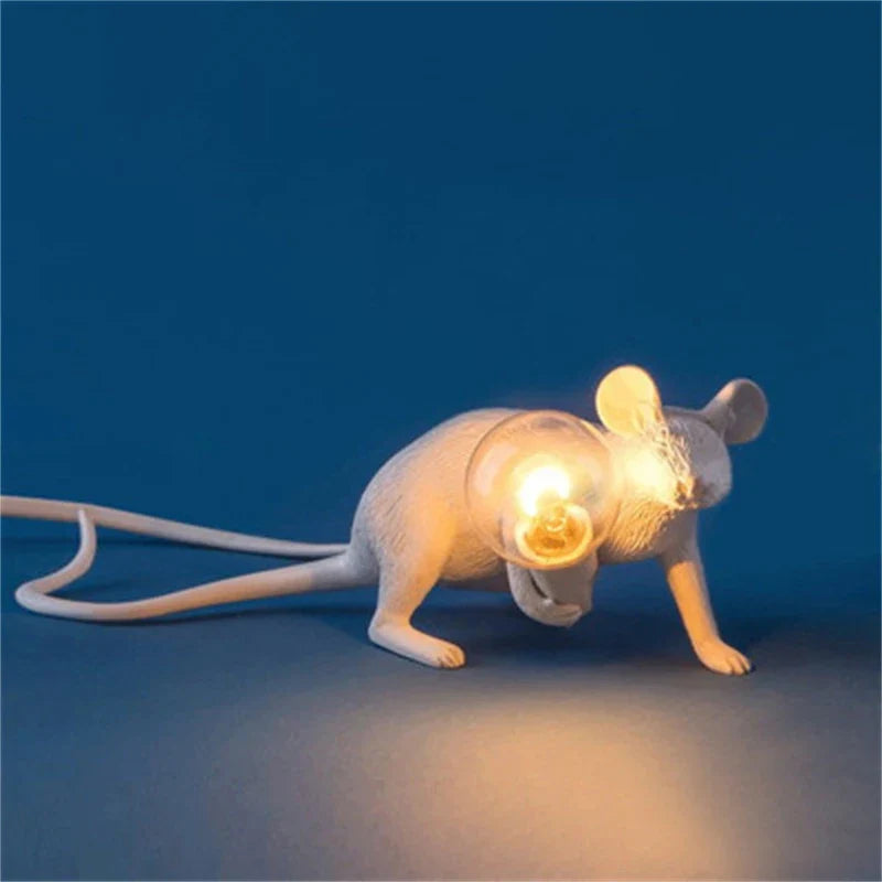 Close detail of Night Rat lamp USB cable and base