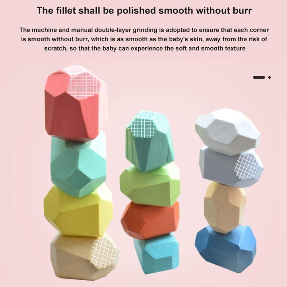 Brightly painted stones stacked asymmetrically
