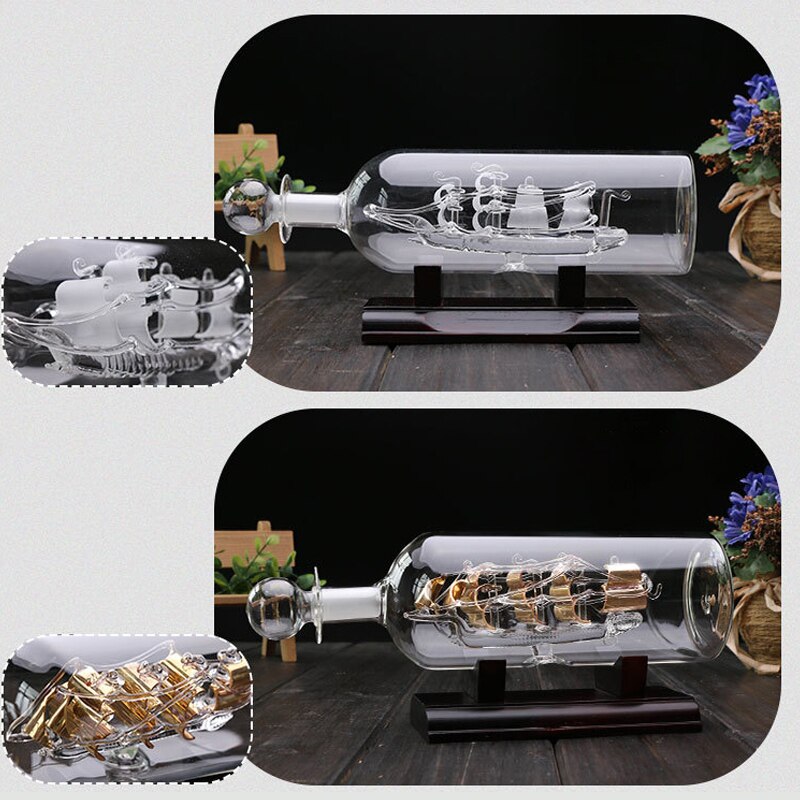 Ship in a bottle — front view with centered ship