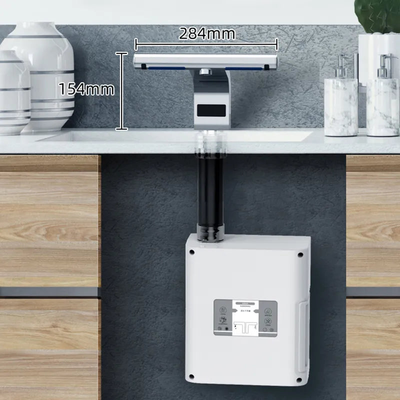 Side profile of integrated faucet and dryer — compact silhouette